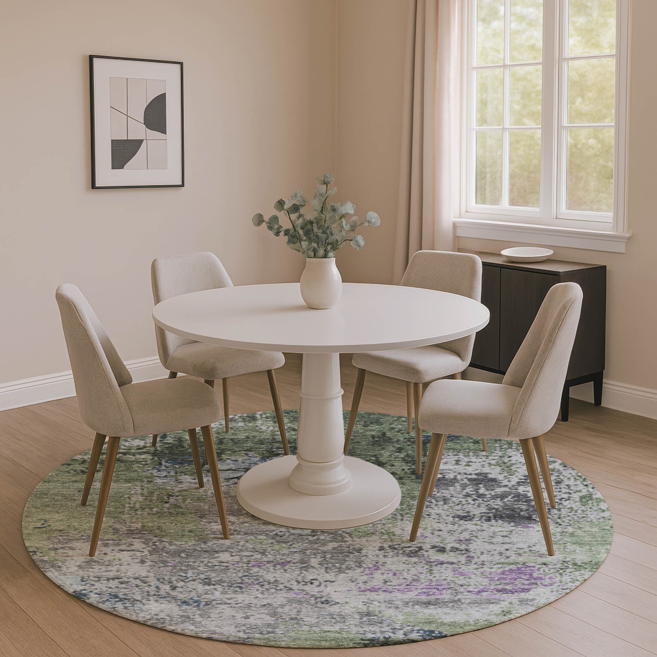 Chiang Mai Machine Washable Transitional Fern Green Rug 8' x 8' #shape_Round