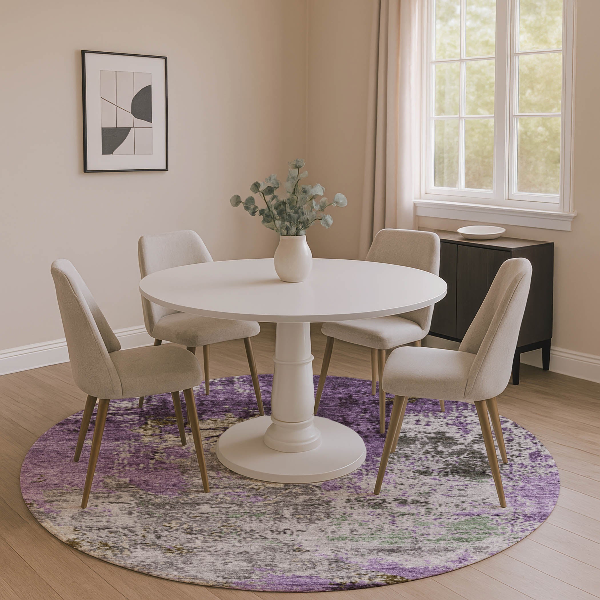 Chiang Mai Machine Washable Transitional Lavender Purple Rug 8' x 8' #shape_Round