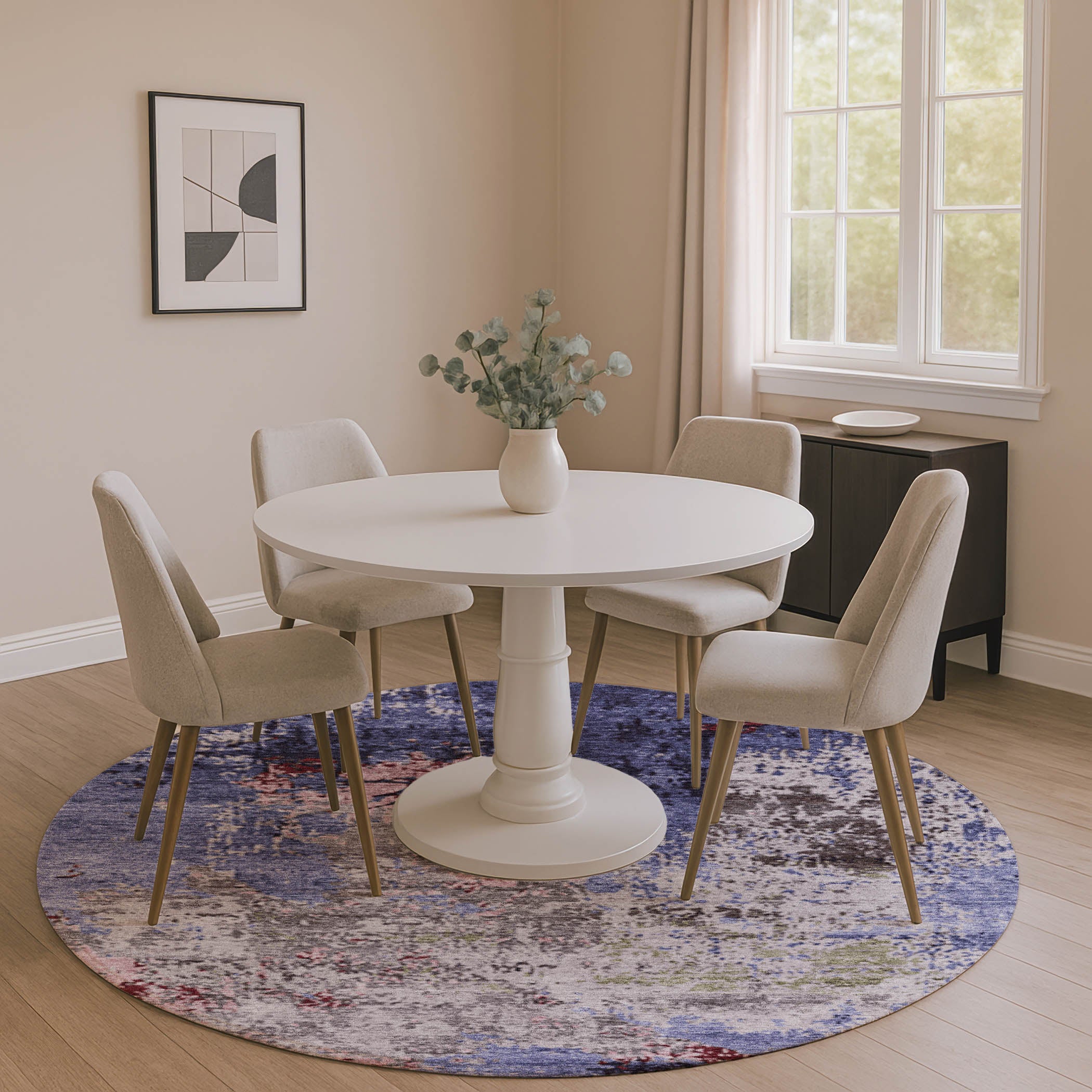 Chiang Mai Machine Washable Transitional Plum Purple Rug 8' x 8' #shape_Round