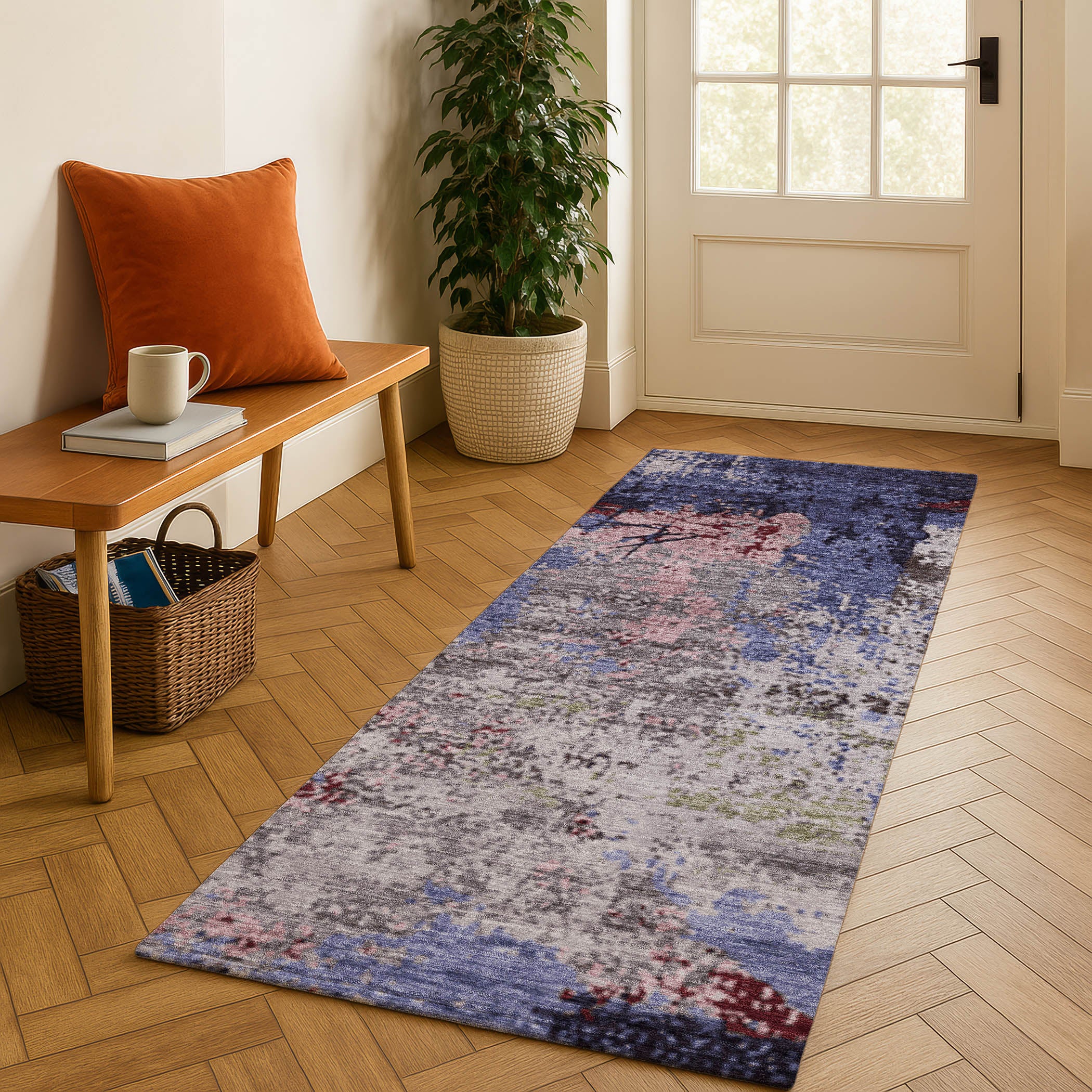 Chiang Mai Machine Washable Transitional Plum Purple Rug 2'3" x 7'6" #shape_Runner