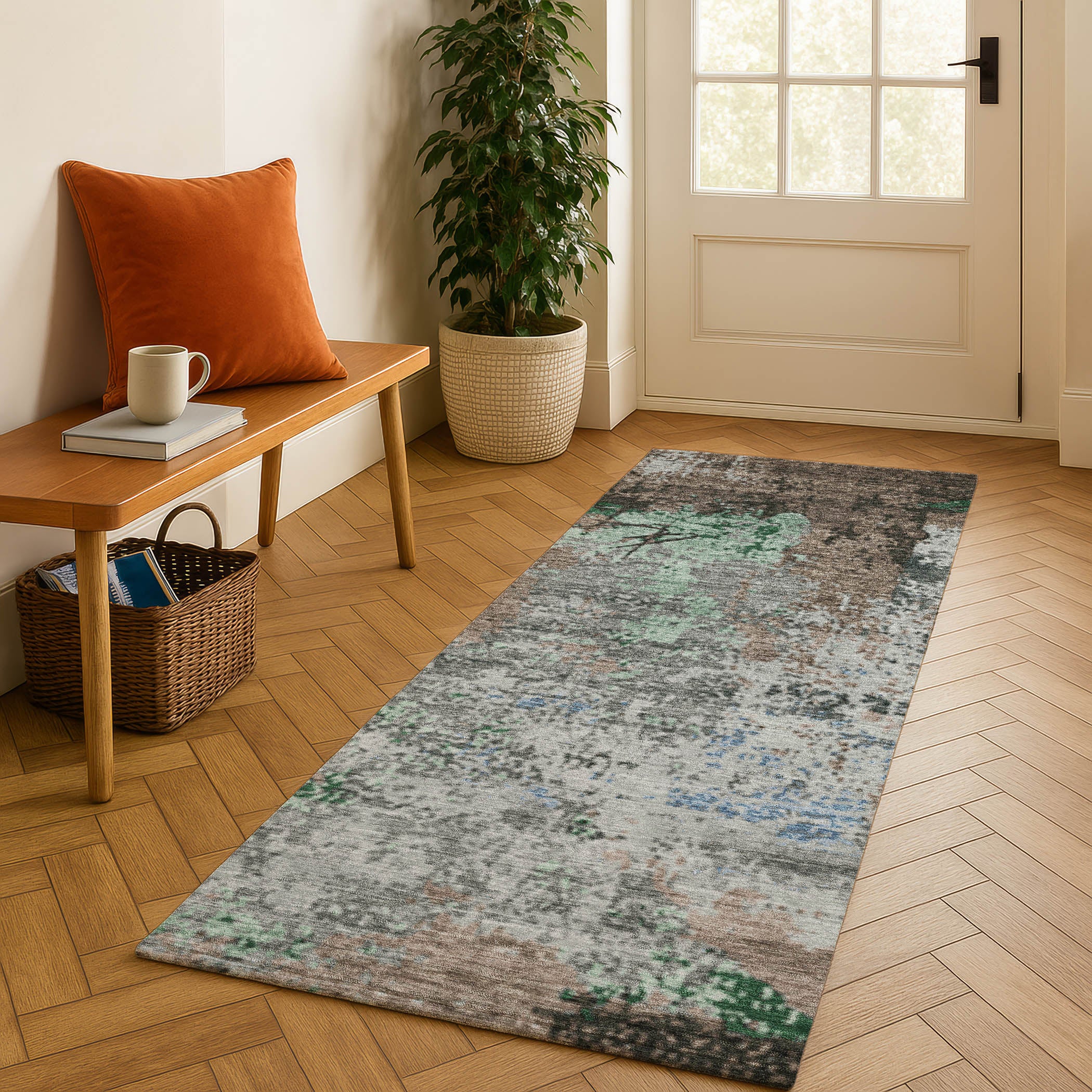Chiang Mai Machine Washable Transitional Taupe Brown Rug 2'3" x 7'6" #shape_Runner