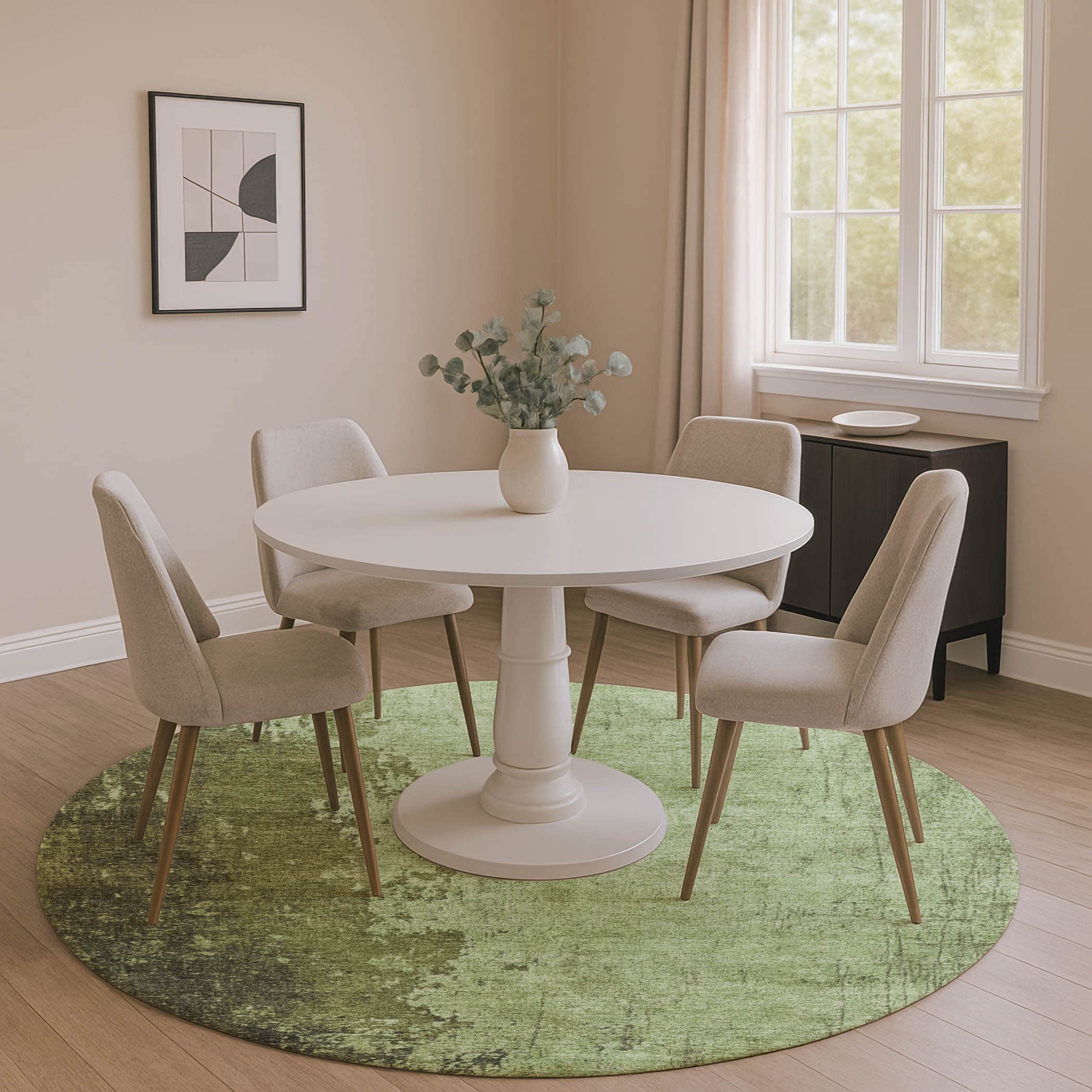 Kotor Machine Washable Transitional Aloe Green Rug 8' x 8' #shape_Round