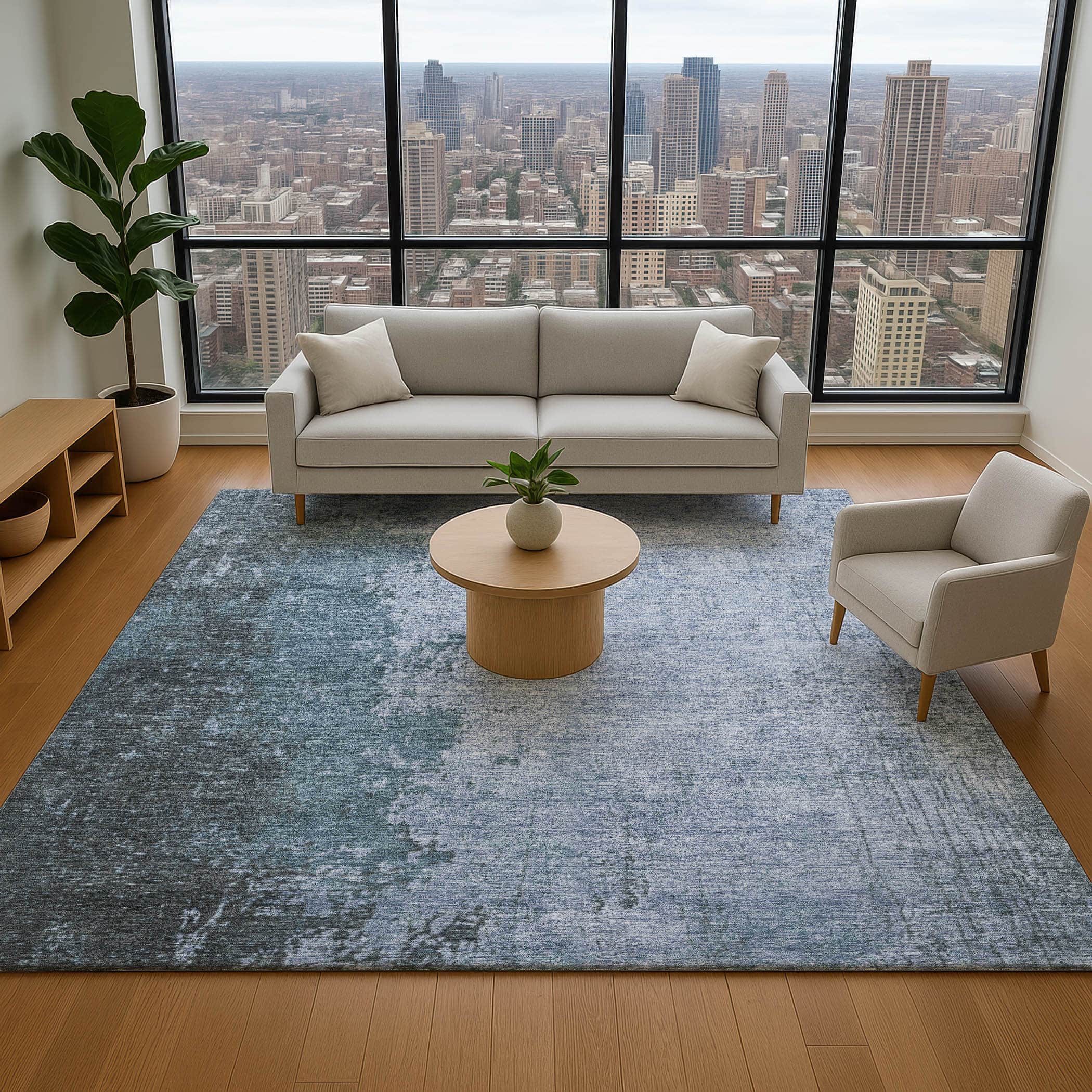 Kotor Machine Washable Transitional Blue Rug 2'6" x 3'10" #shape_Rectangle