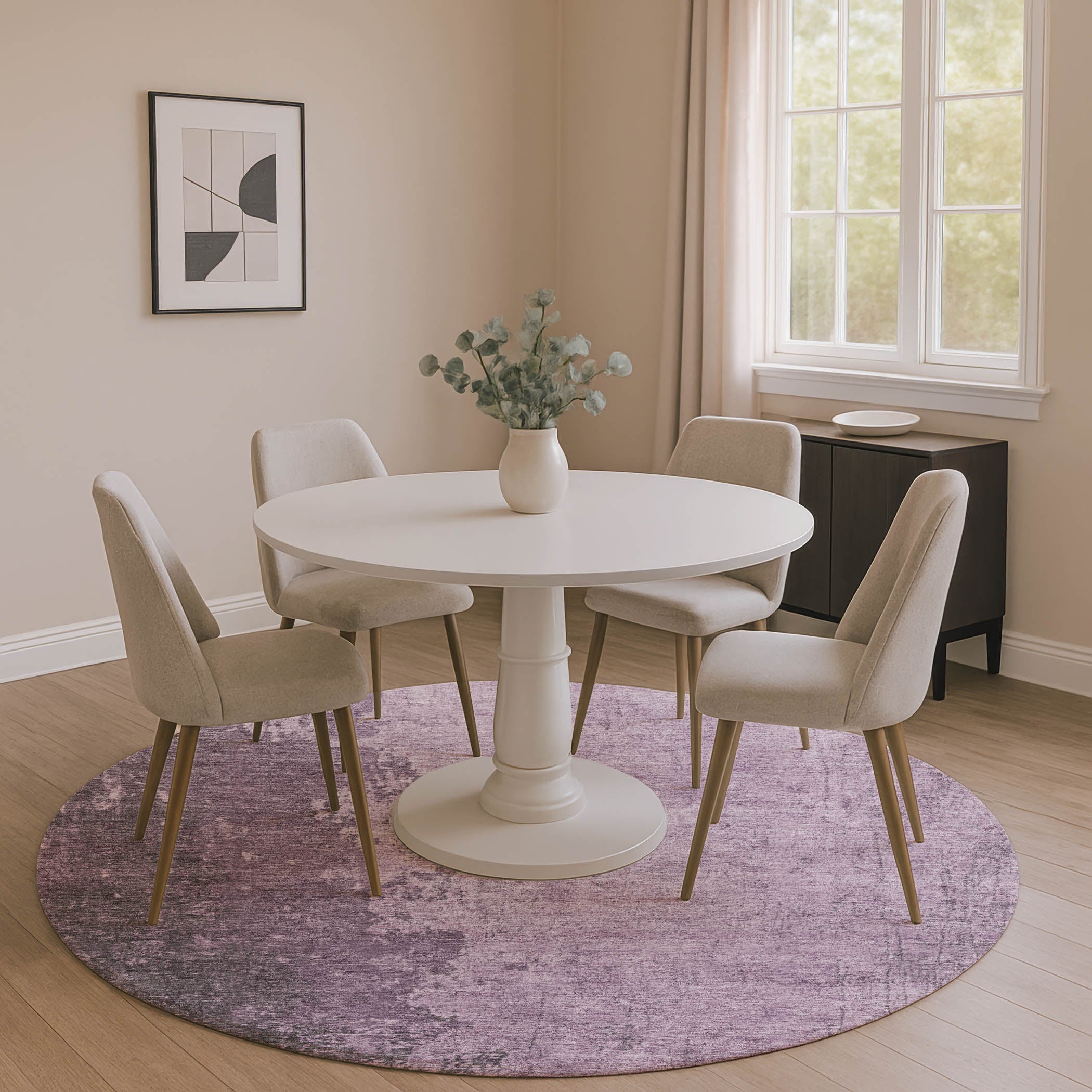 Kotor Machine Washable Transitional Lavender Purple Rug 8' x 8' #shape_Round