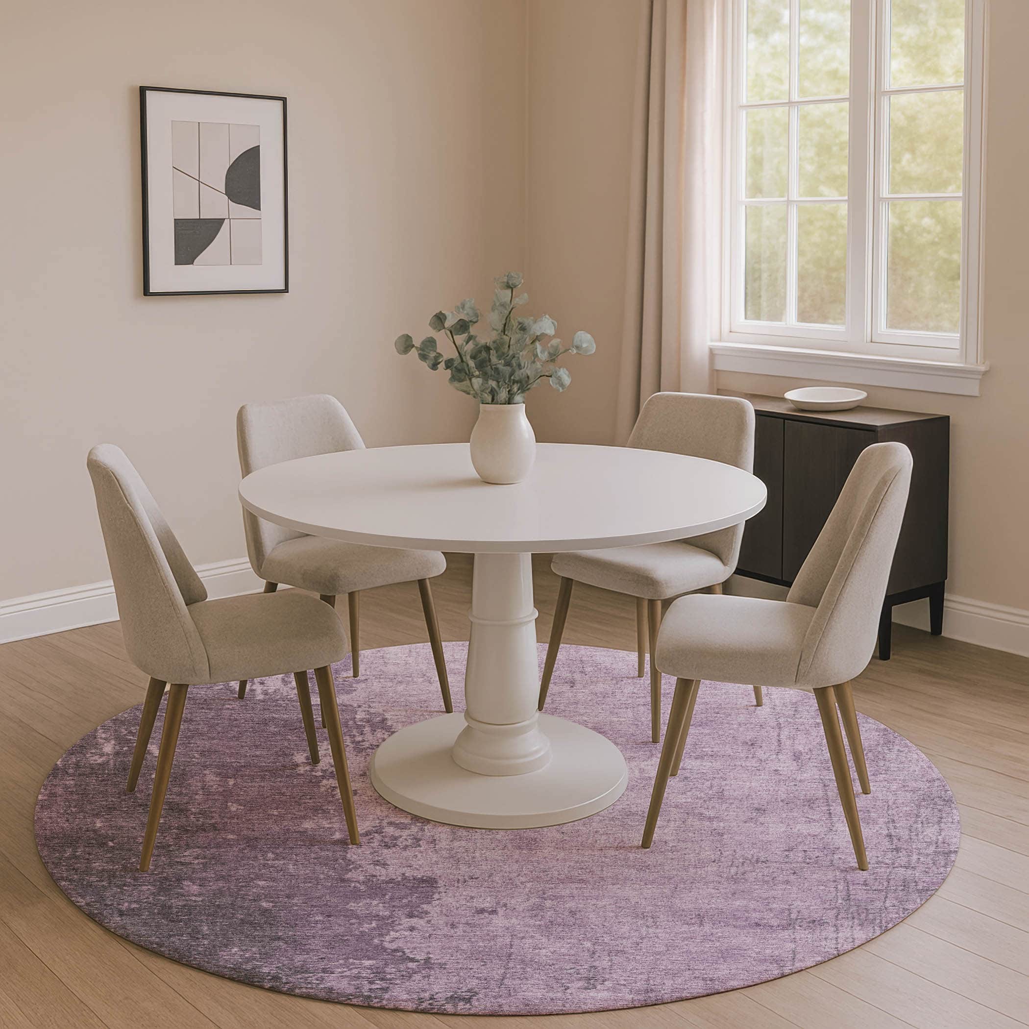 Kotor Machine Washable Transitional Lavender Purple Rug 8' x 8' #shape_Round