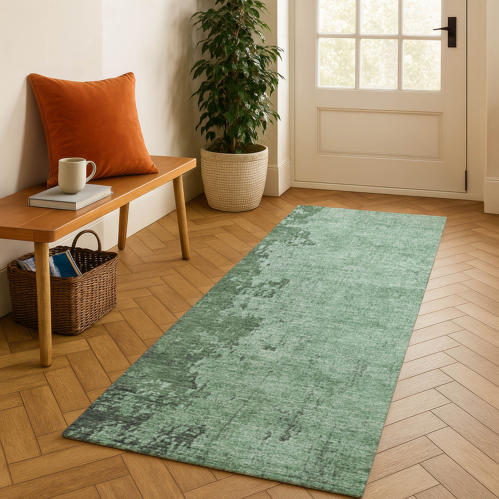 Kotor Machine Washable Transitional Seafoam Blue Rug 2'3" x 7'6" #shape_Runner