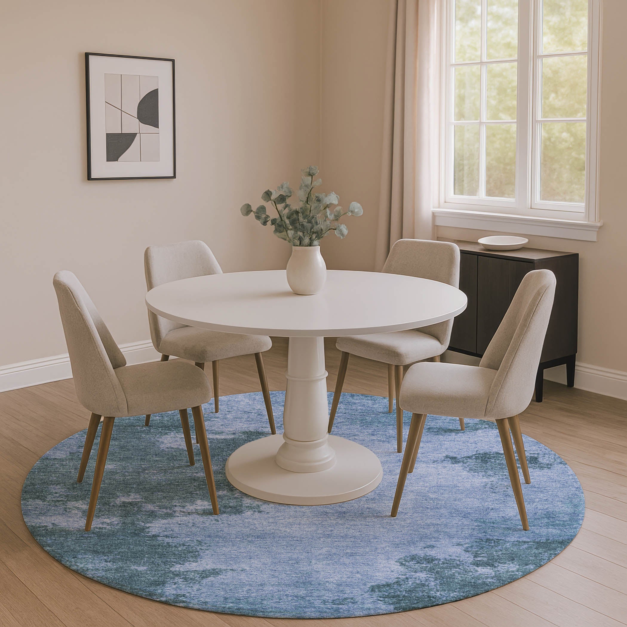 Dubrovnik Machine Washable Transitional Denim Blue Rug 8' x 8' #shape_Round