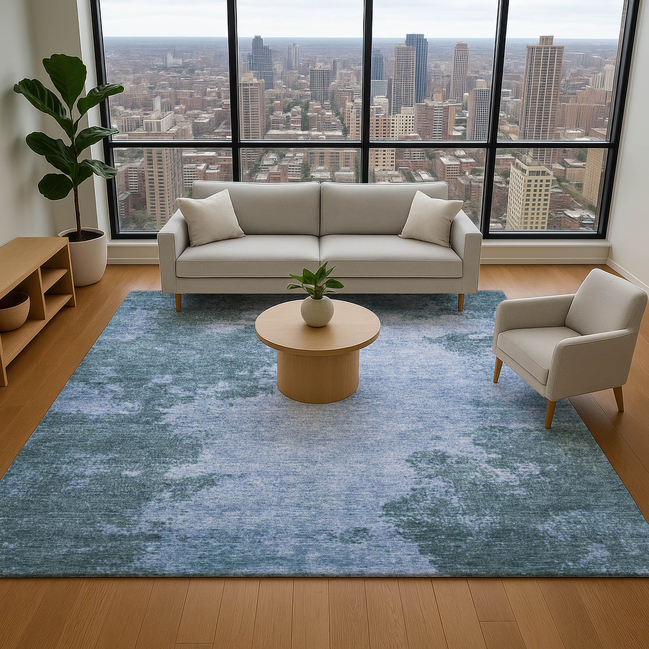 Dubrovnik Machine Washable Transitional Denim Blue Rug 2'6" x 3'10" #shape_Rectangle