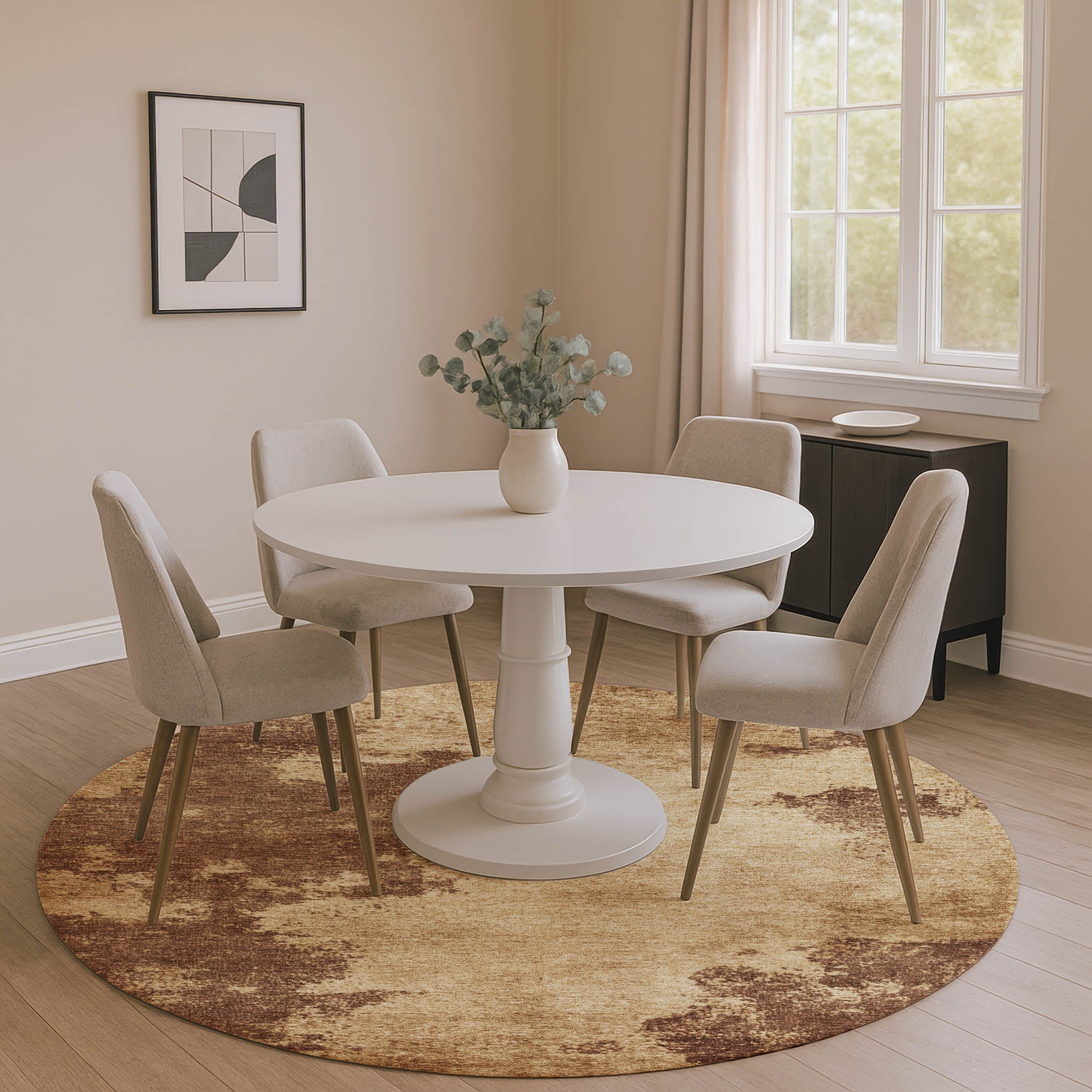 Dubrovnik Machine Washable Transitional Mocha Brown Rug 8' x 8' #shape_Round