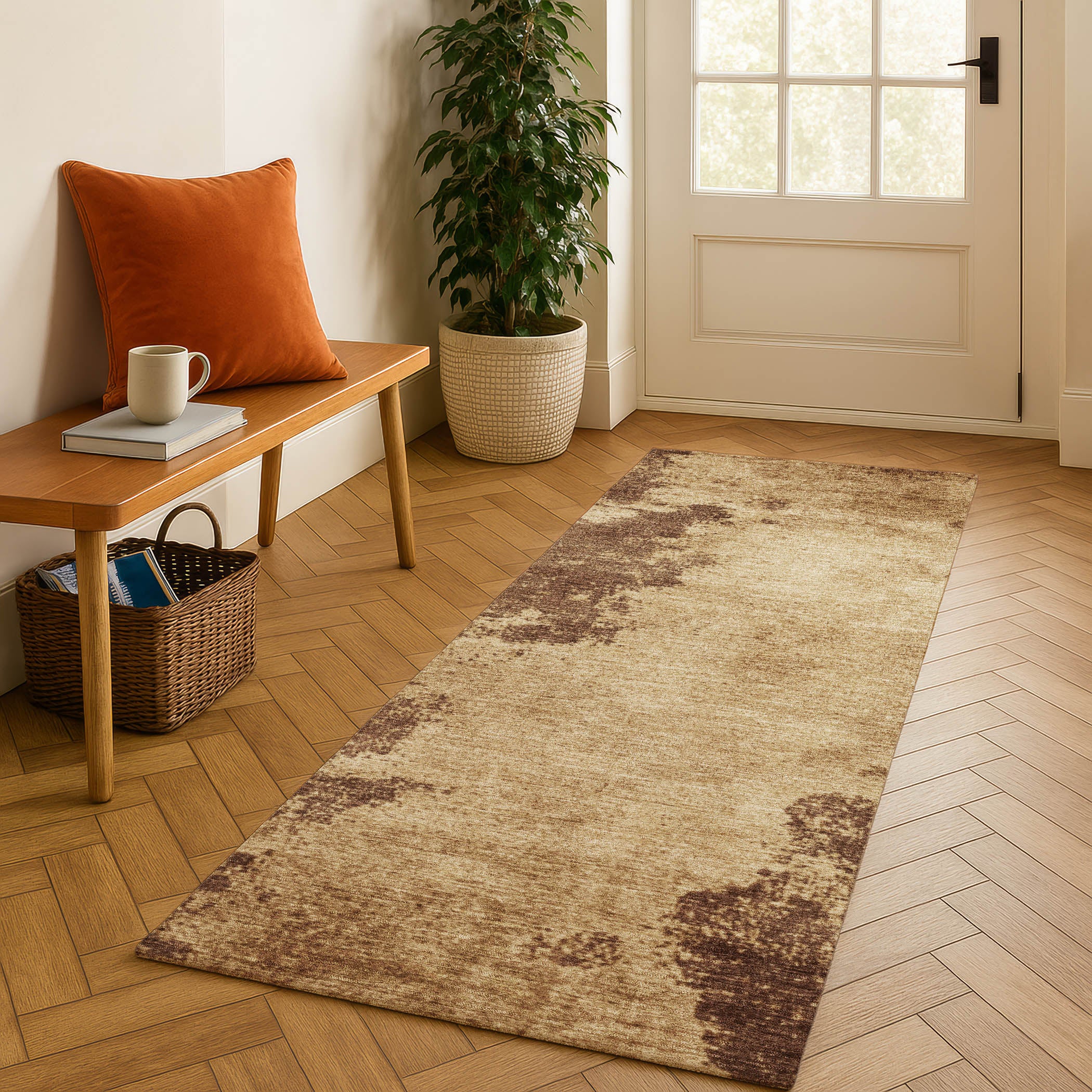 Dubrovnik Machine Washable Transitional Mocha Brown Rug 2'3" x 7'6" #shape_Runner