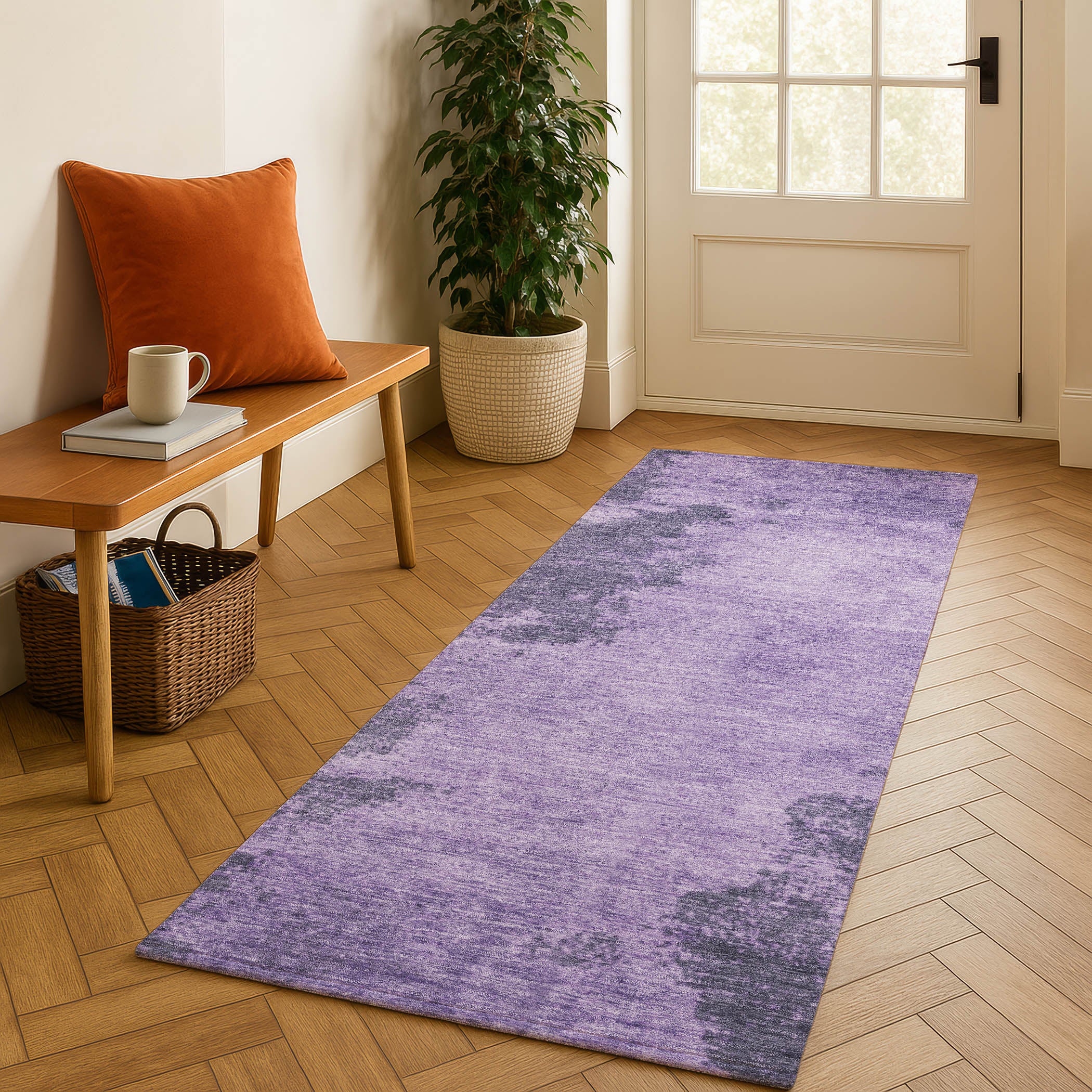 Dubrovnik Machine Washable Transitional Purple Rug 2'3" x 7'6" #shape_Runner