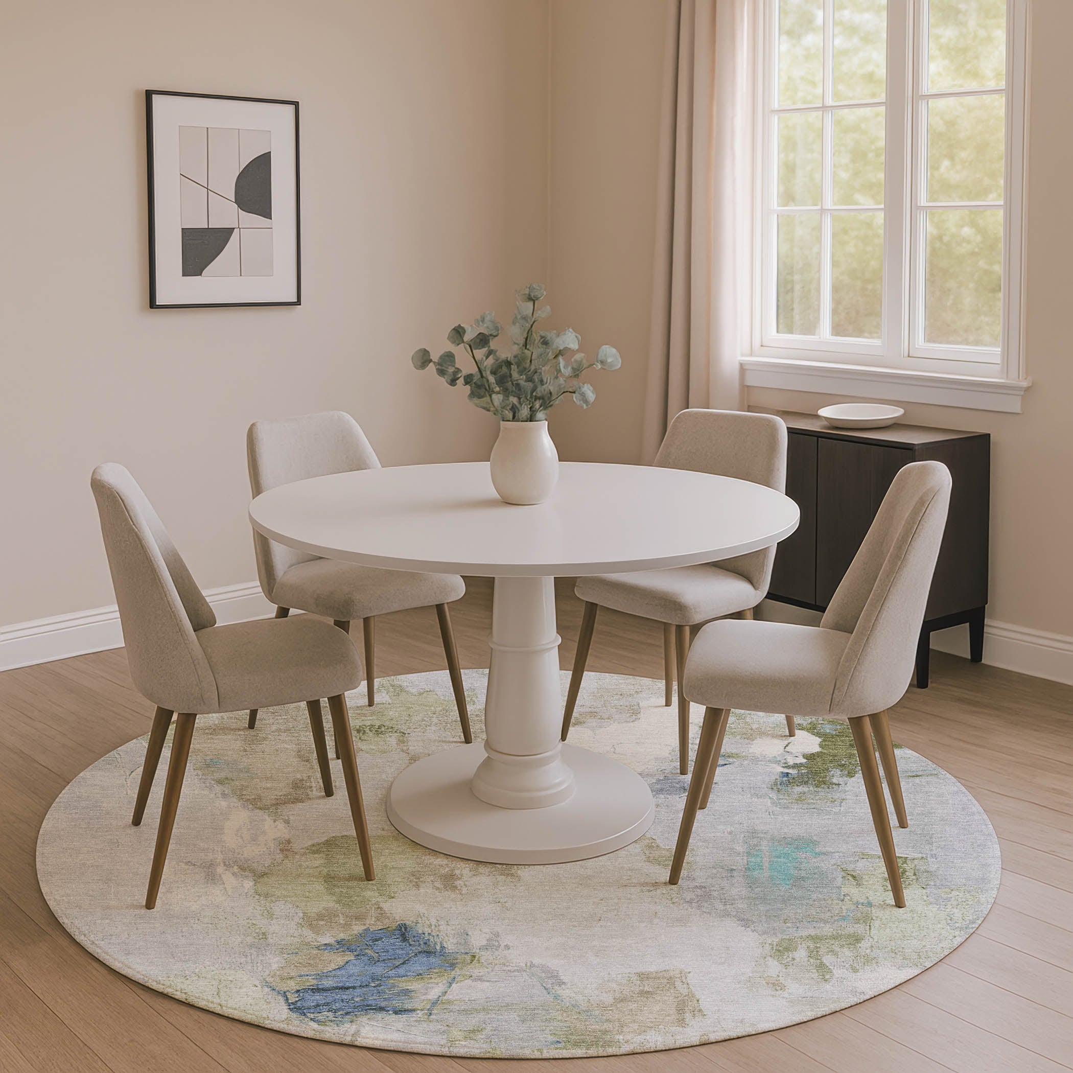 Reykjavik Machine Washable Transitional Beige Brown Rug 8' x 8' #shape_Round