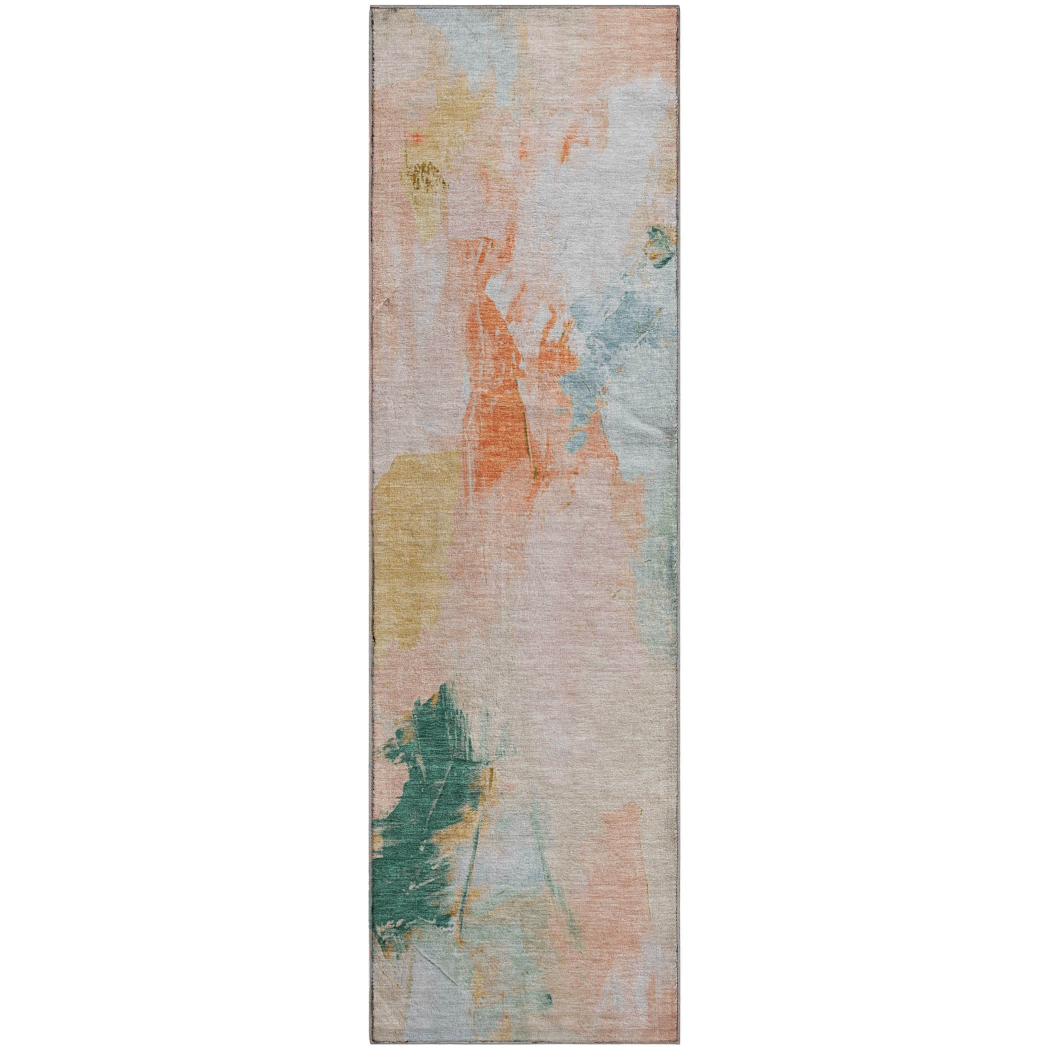 Reykjavik Machine Washable Transitional Peach Orange Rug 2'3" x 7'6" #shape_Runner