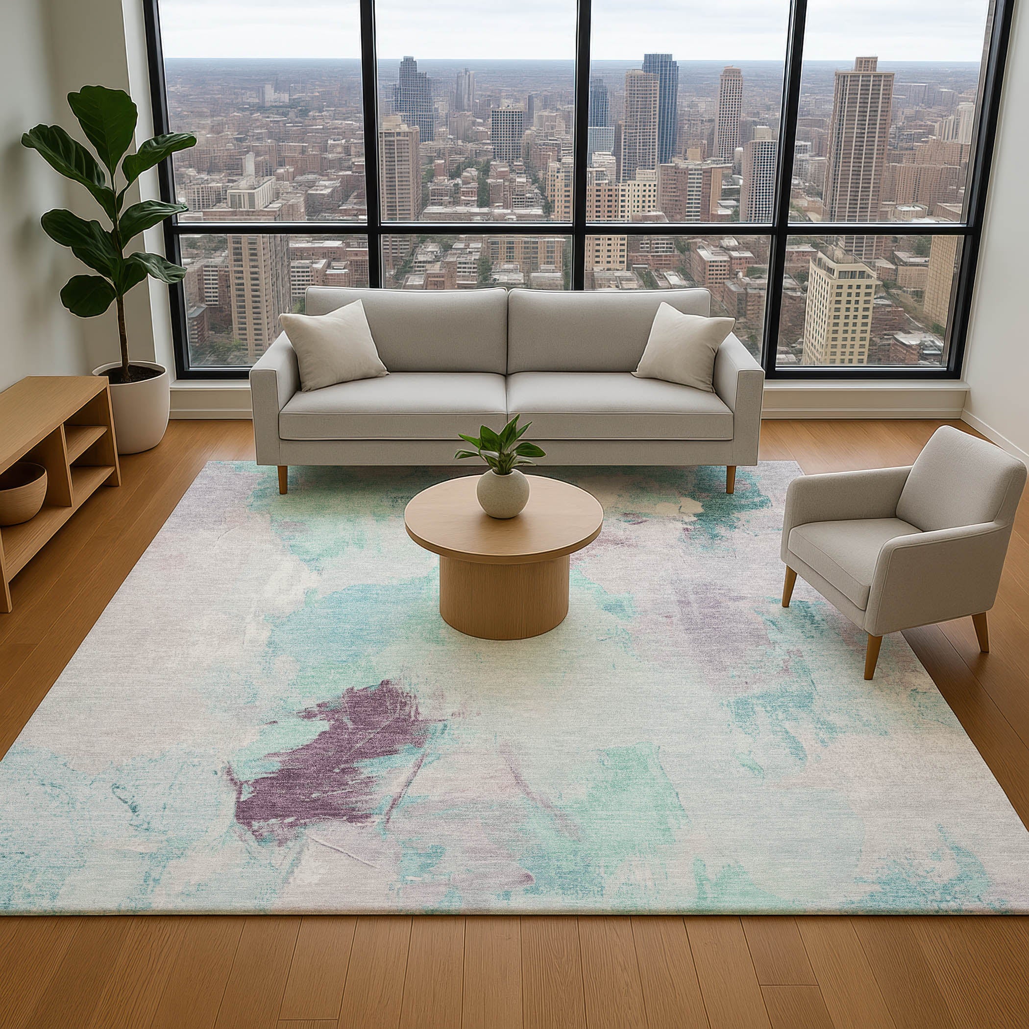 Reykjavik Machine Washable Transitional Teal Rug 2'6" x 3'10" #shape_Rectangle