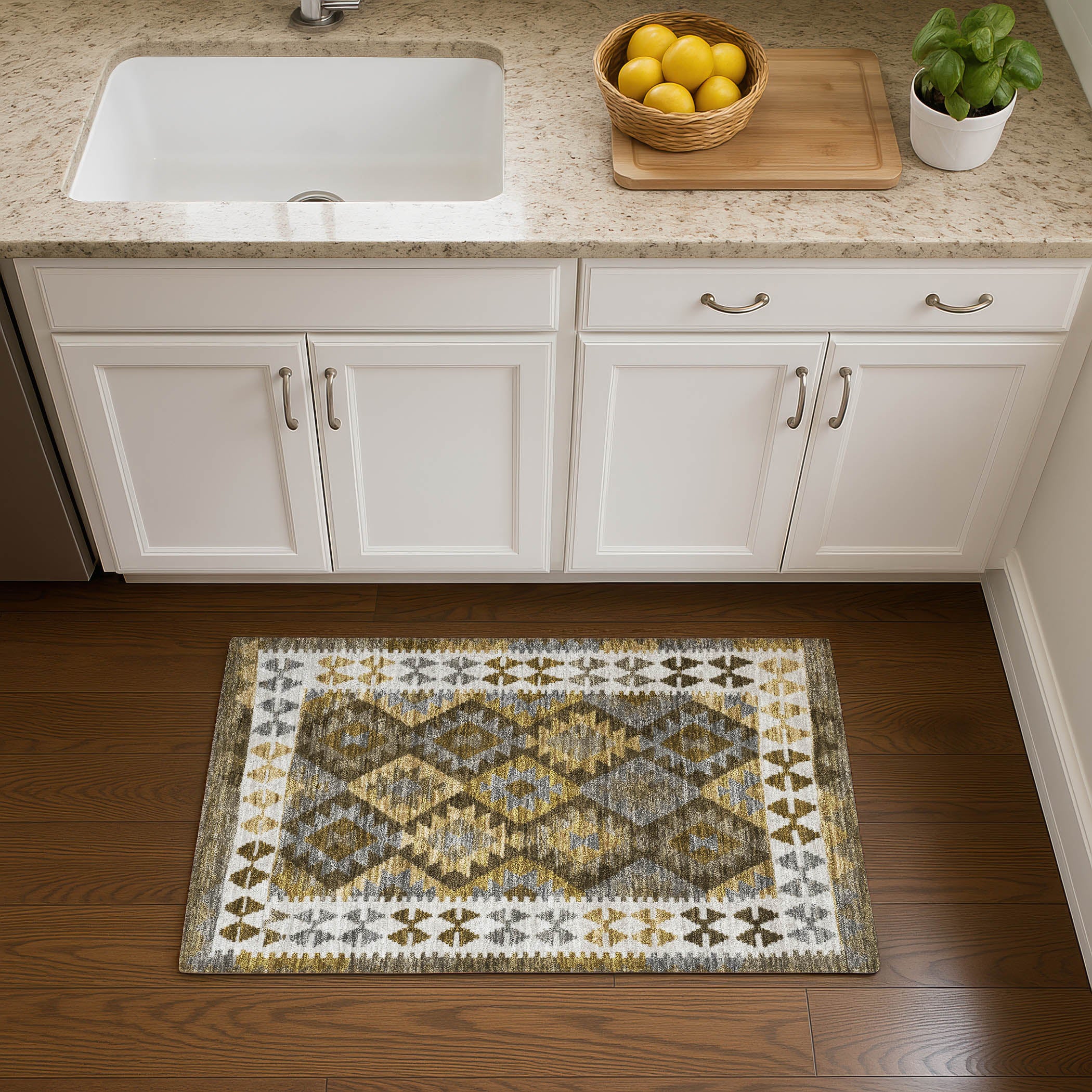 Chiang Mai Machine Washable Transitional Brown Rug 1'8" x 2'6" #shape_Rectangle