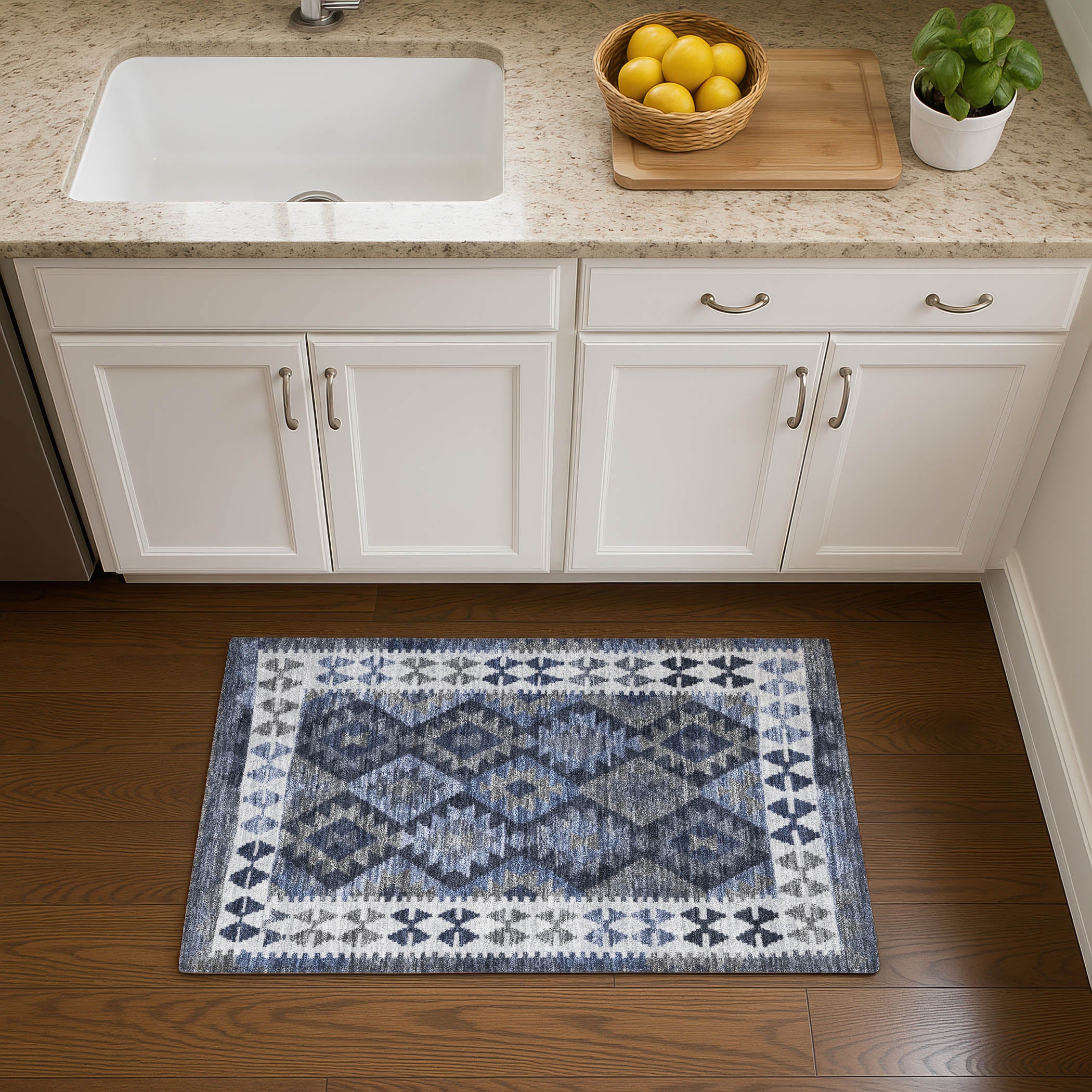Chiang Mai Machine Washable Transitional Navy Blue Rug 1'8" x 2'6" #shape_Rectangle