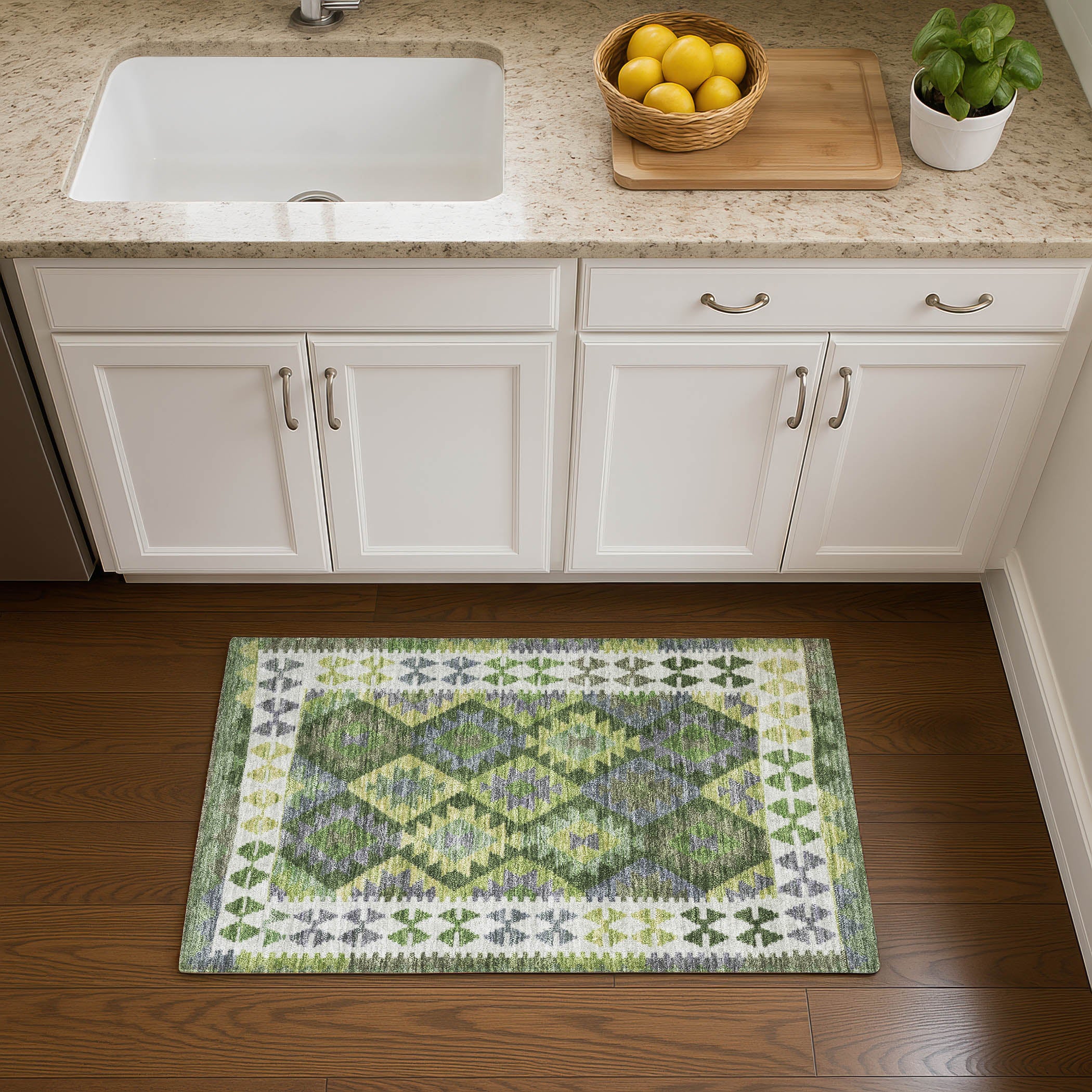 Chiang Mai Machine Washable Transitional Olive Green Rug 1'8" x 2'6" #shape_Rectangle