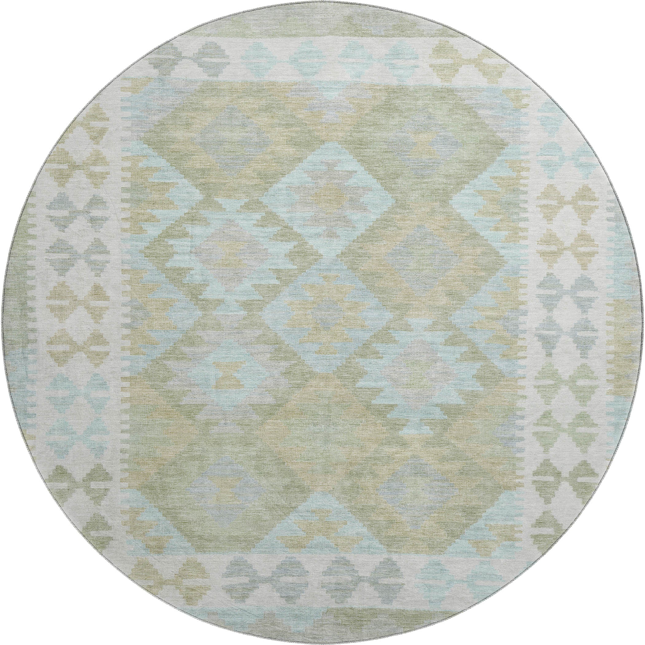 Chiang Mai Machine Washable Transitional Sage Green Rug 8' x 8' #shape_Round