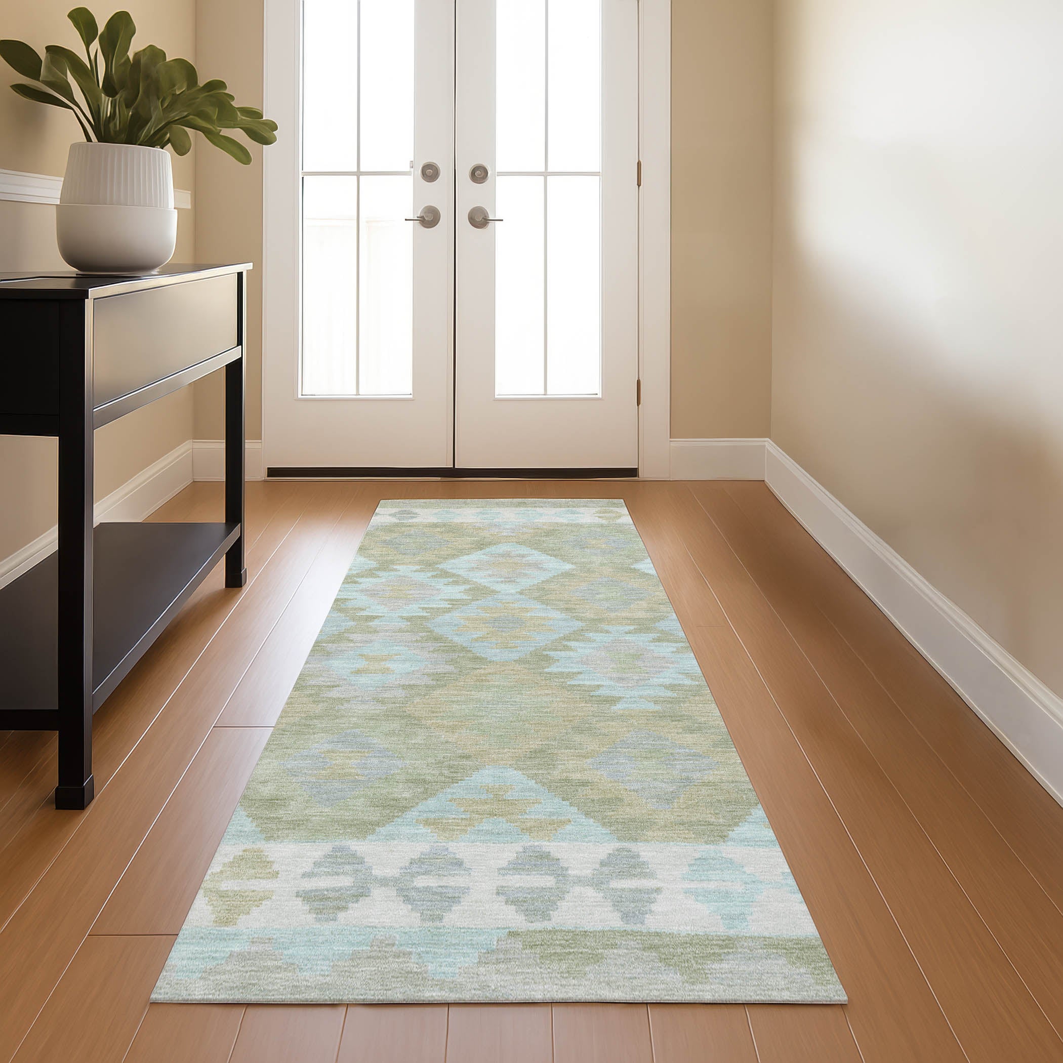 Chiang Mai Machine Washable Transitional Sage Green Rug 2'3" x 7'6" #shape_Runner