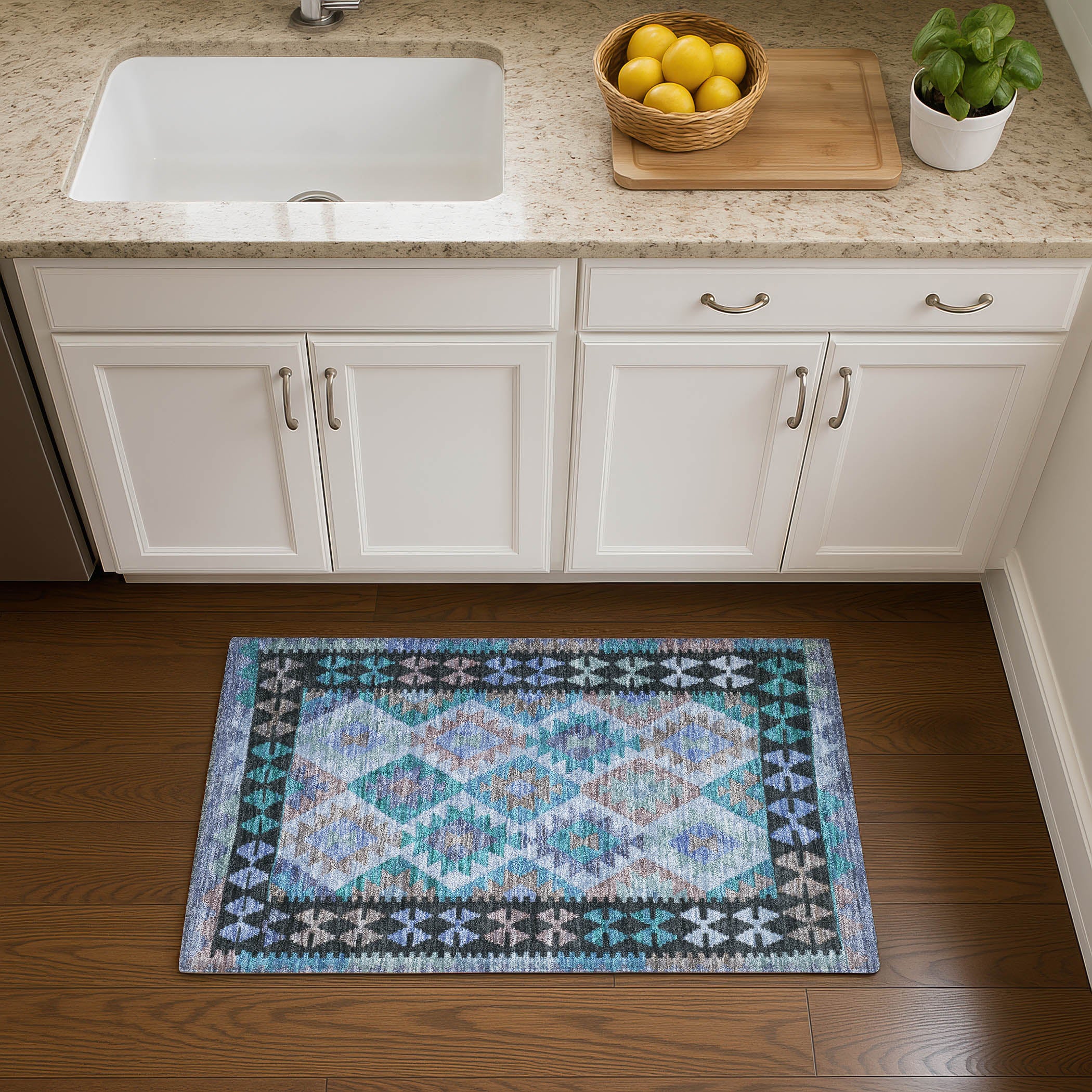Chiang Mai Machine Washable Transitional Teal Rug 1'8" x 2'6" #shape_Rectangle