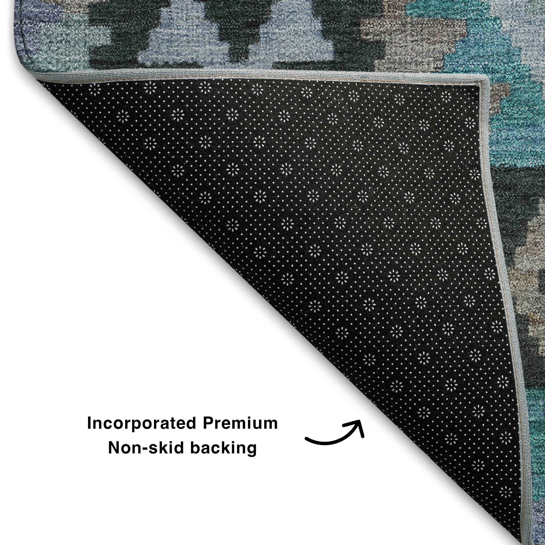 Chiang Mai Machine Washable Transitional Teal Rug 1'8" x 2'6" #shape_Rectangle