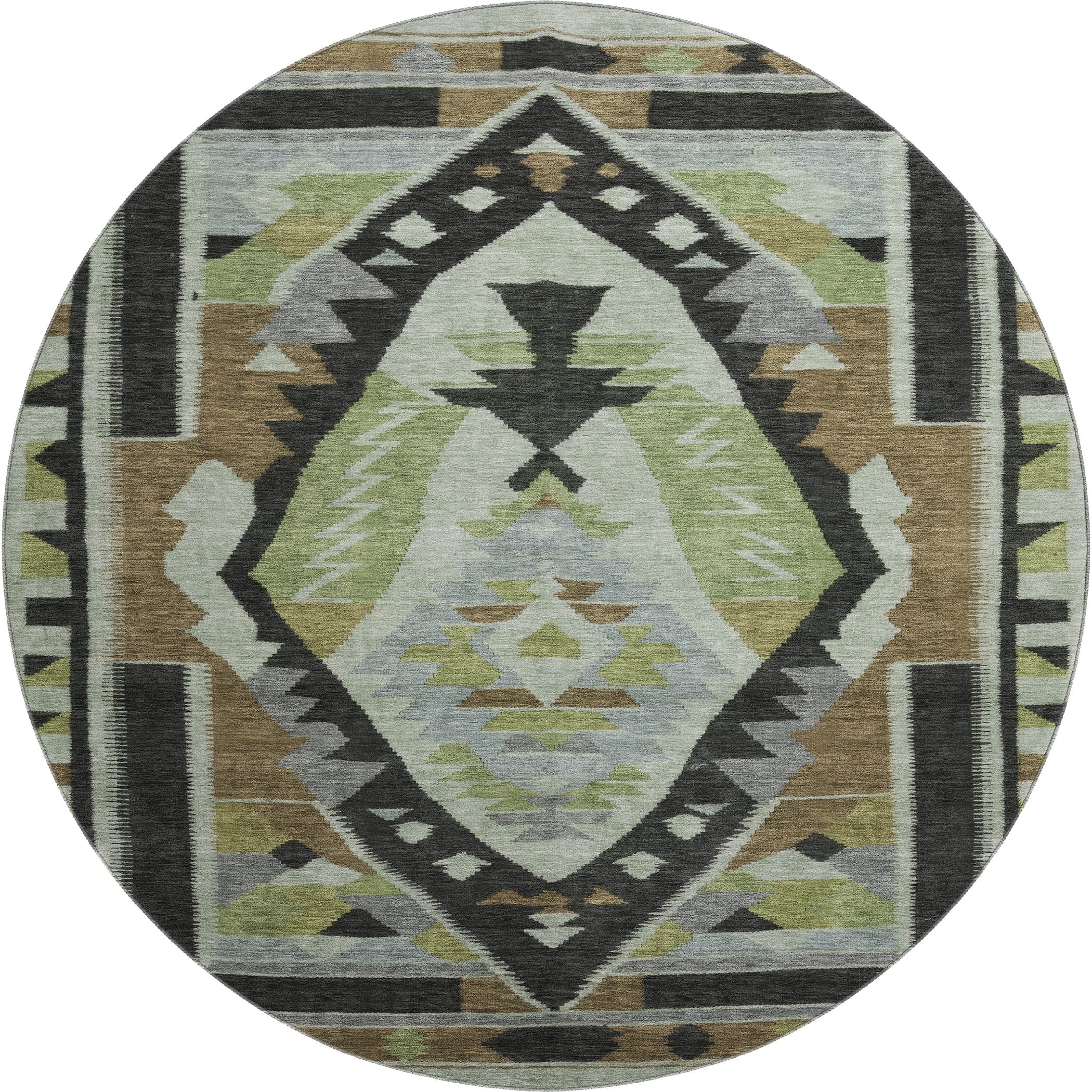 Queenstown Machine Washable Transitional Brown Rug 8' x 8' #shape_Round