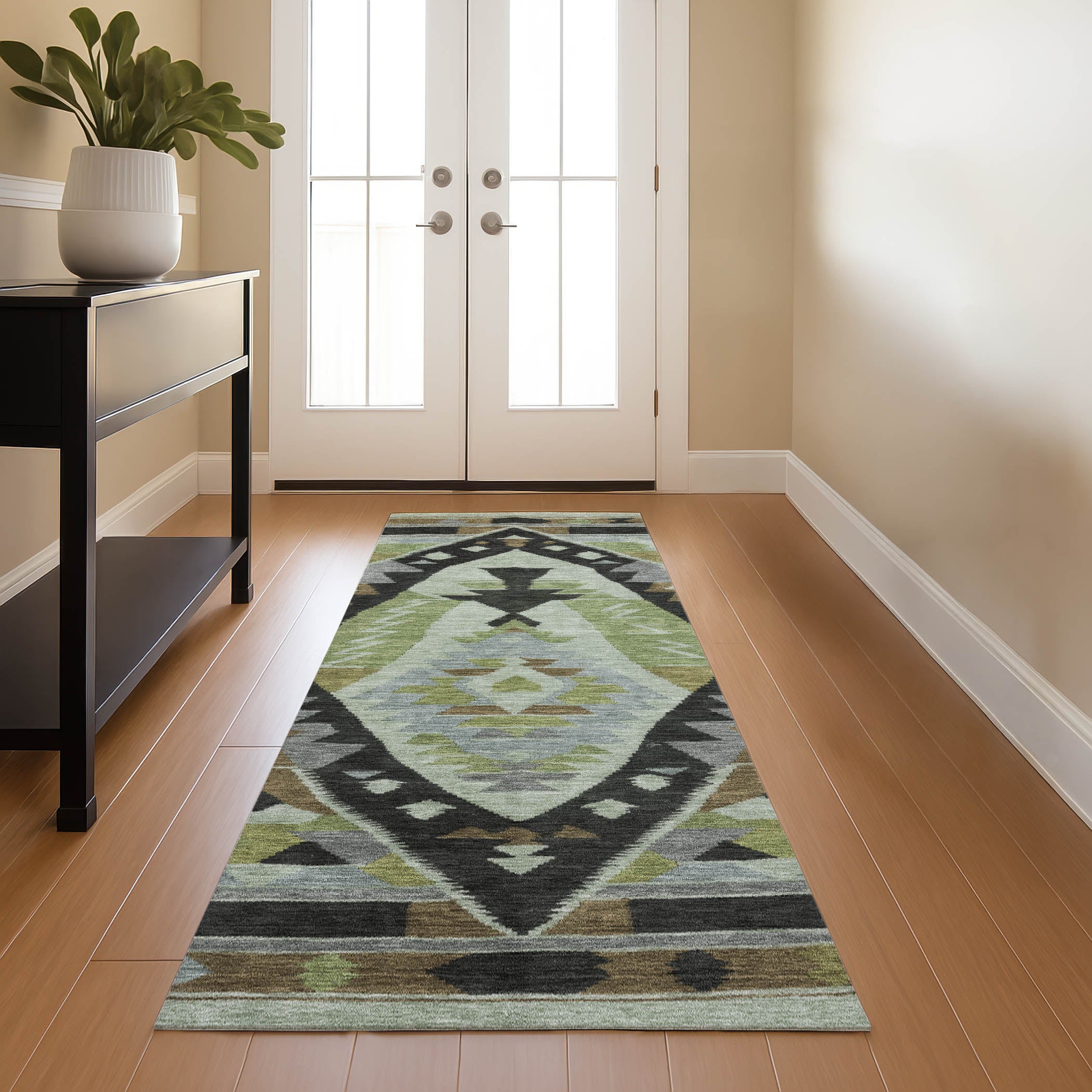 Queenstown Machine Washable Transitional Brown Rug 2'3" x 7'6" #shape_Runner