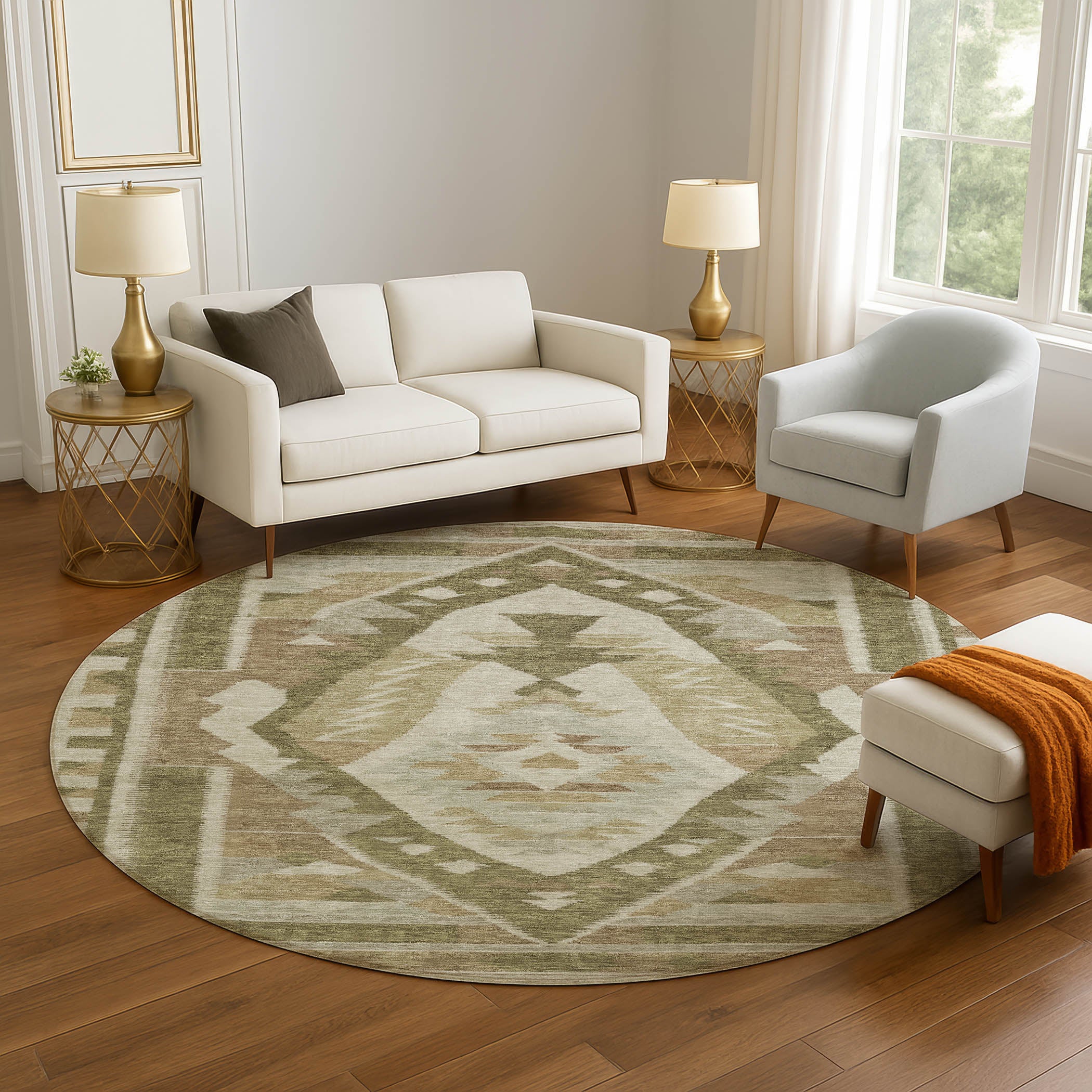 Queenstown Machine Washable Transitional Linen Ivory Rug 8' x 8' #shape_Round