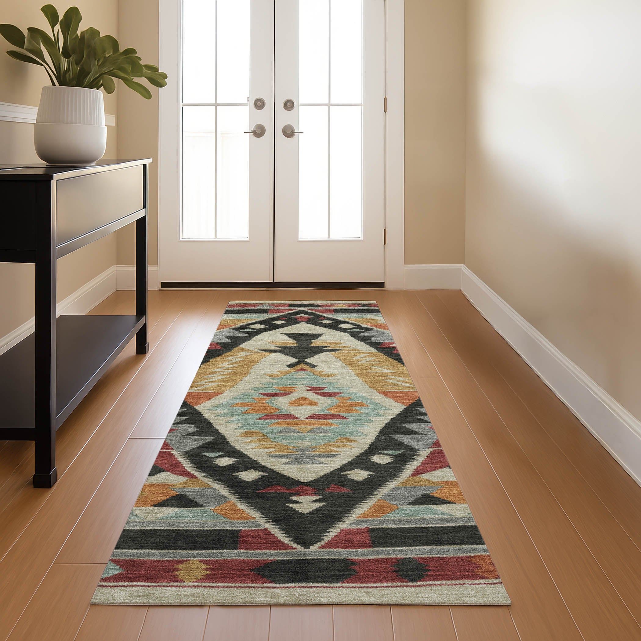Queenstown Machine Washable Transitional Red Rug 2'3" x 7'6" #shape_Runner