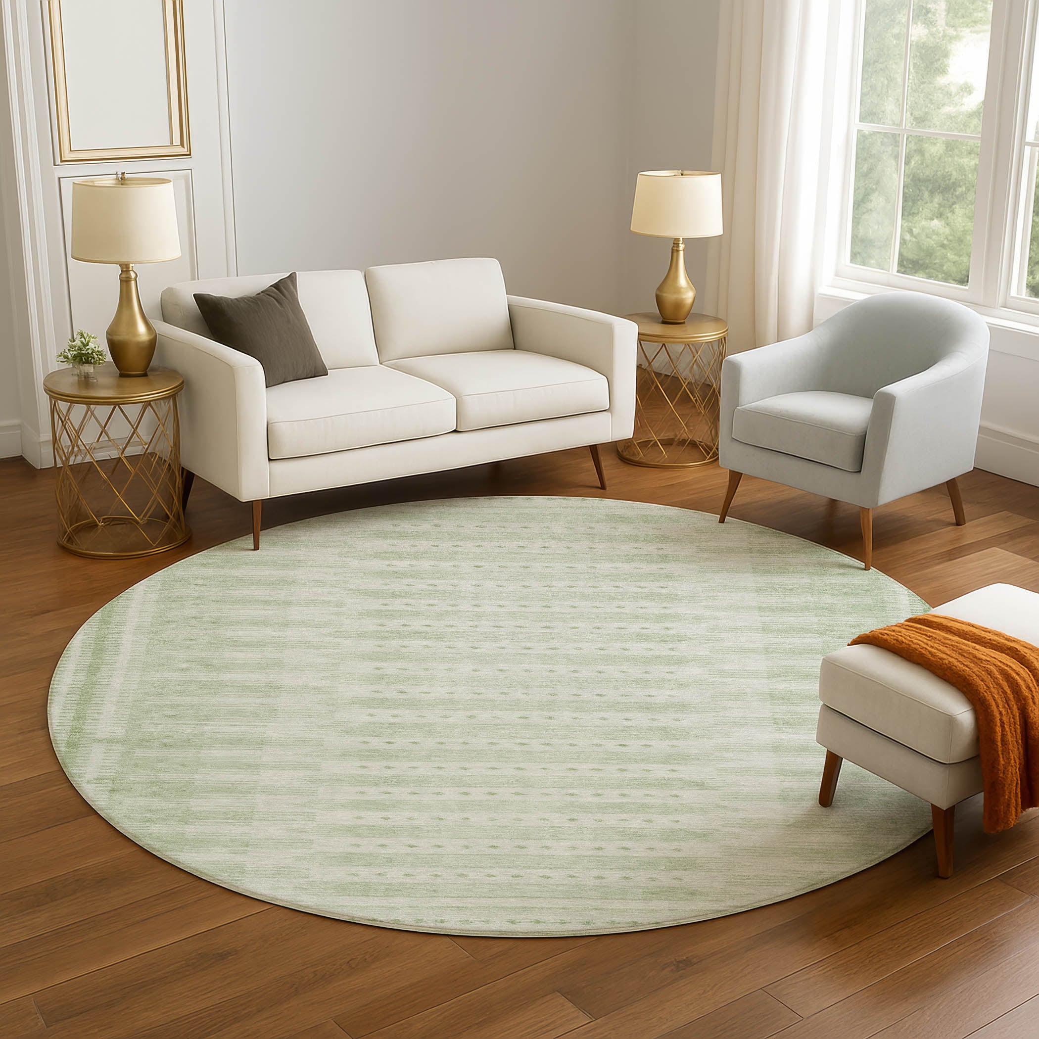 Sintra Machine Washable Transitional Sage Green Rug 8' x 8' #shape_Round