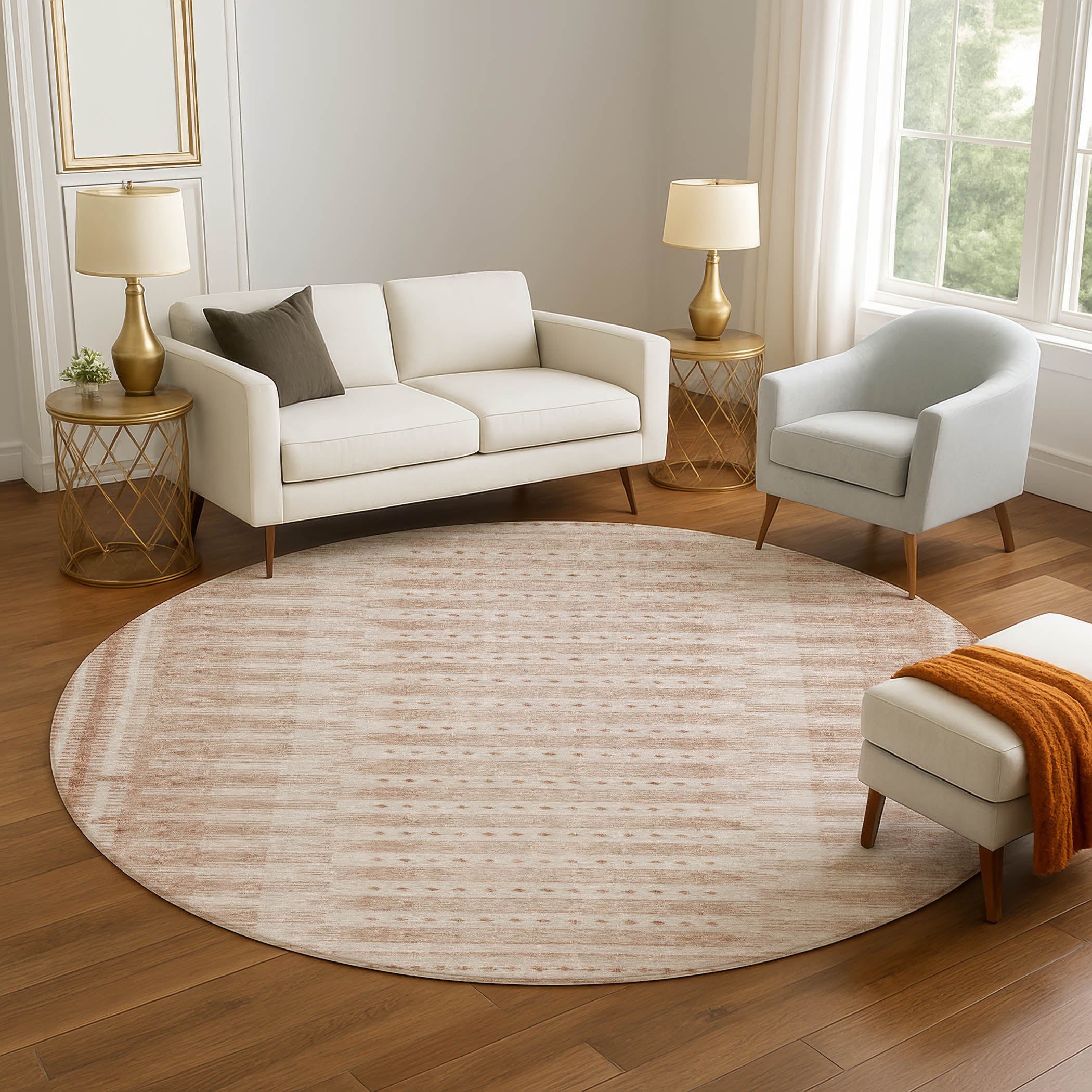 Sintra Machine Washable Transitional Salmon Orange Rug 8' x 8' #shape_Round