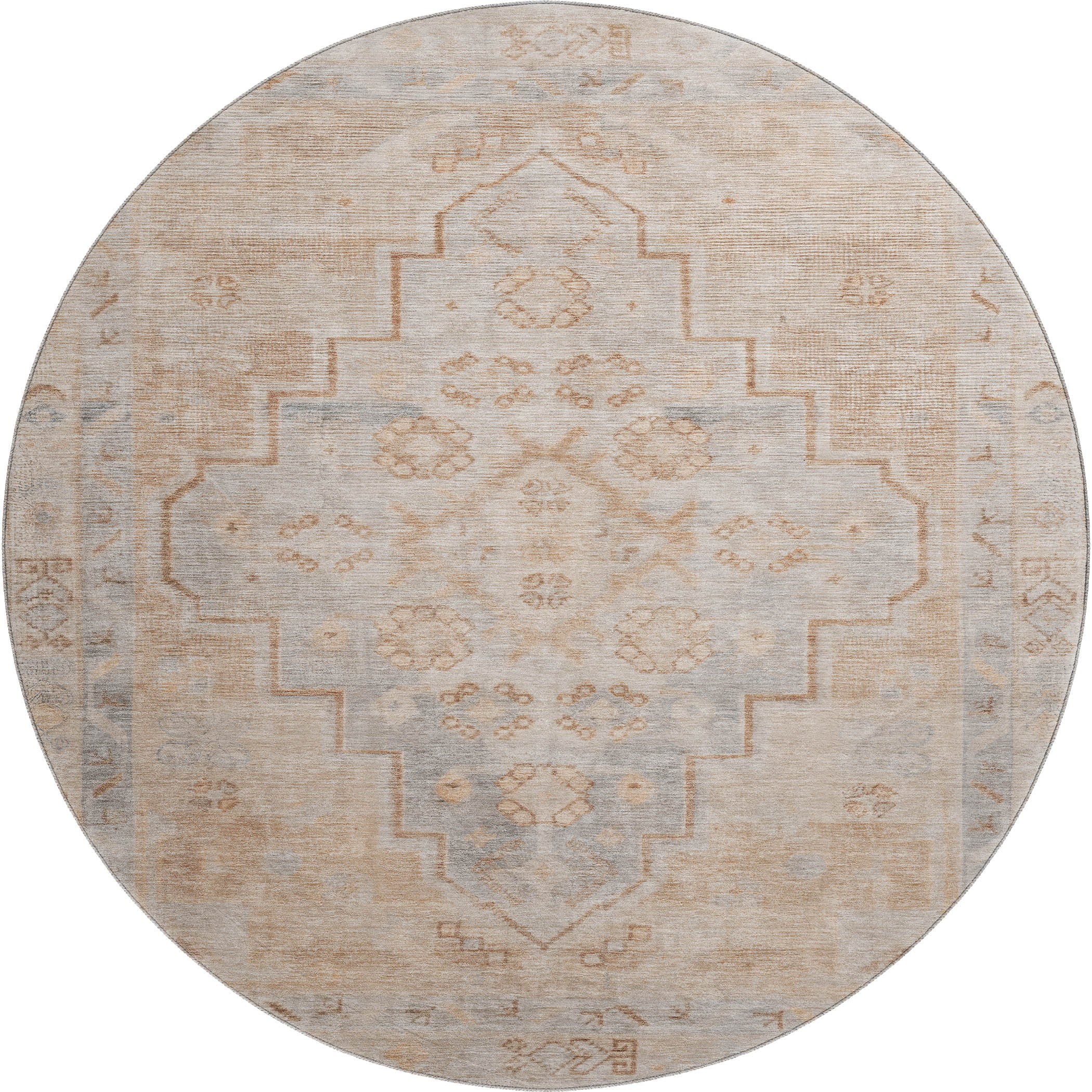 Zanzibar Machine Washable Transitional Copper Orange Rug 8' x 8' #shape_Round