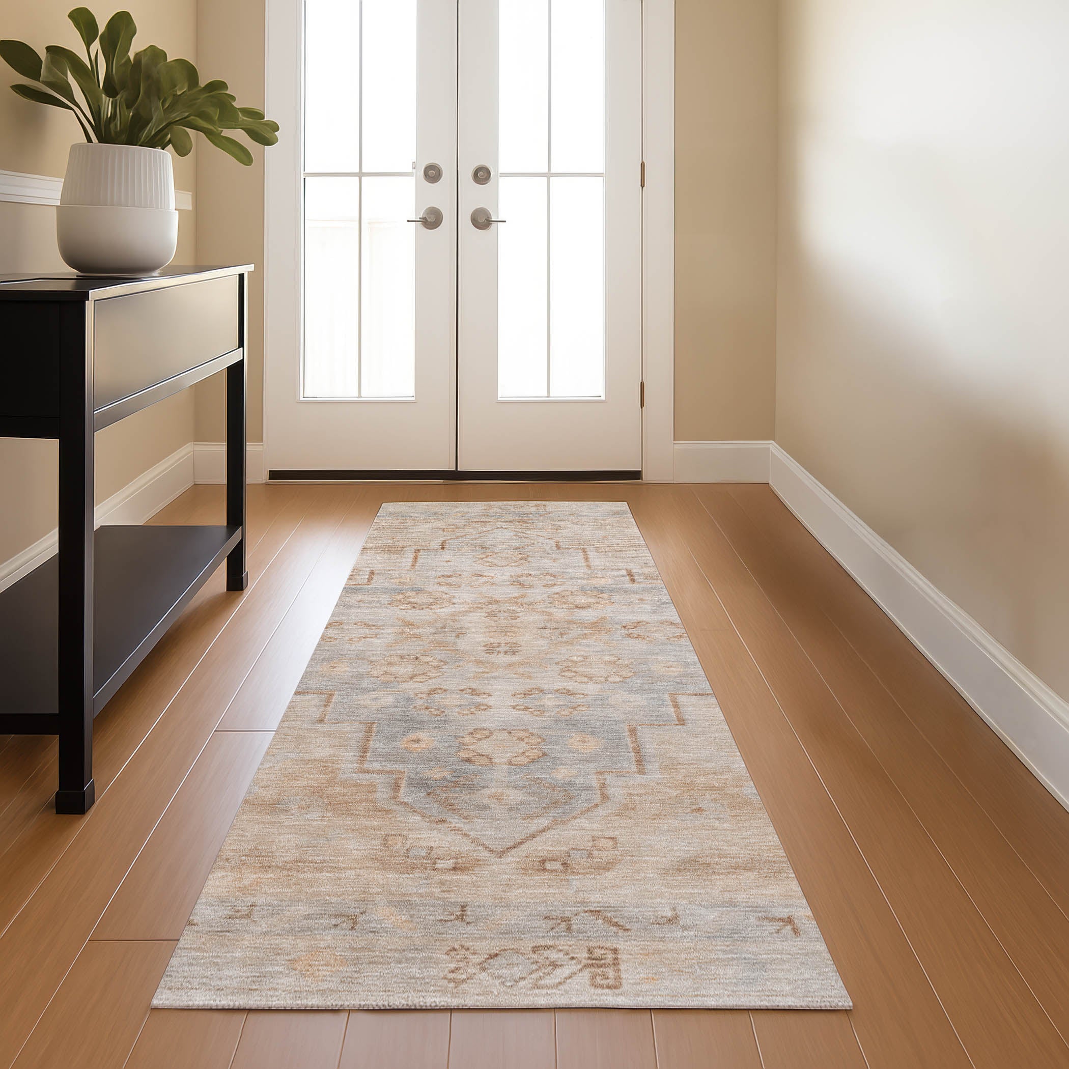 Zanzibar Machine Washable Transitional Copper Orange Rug 2'3" x 7'6" #shape_Runner
