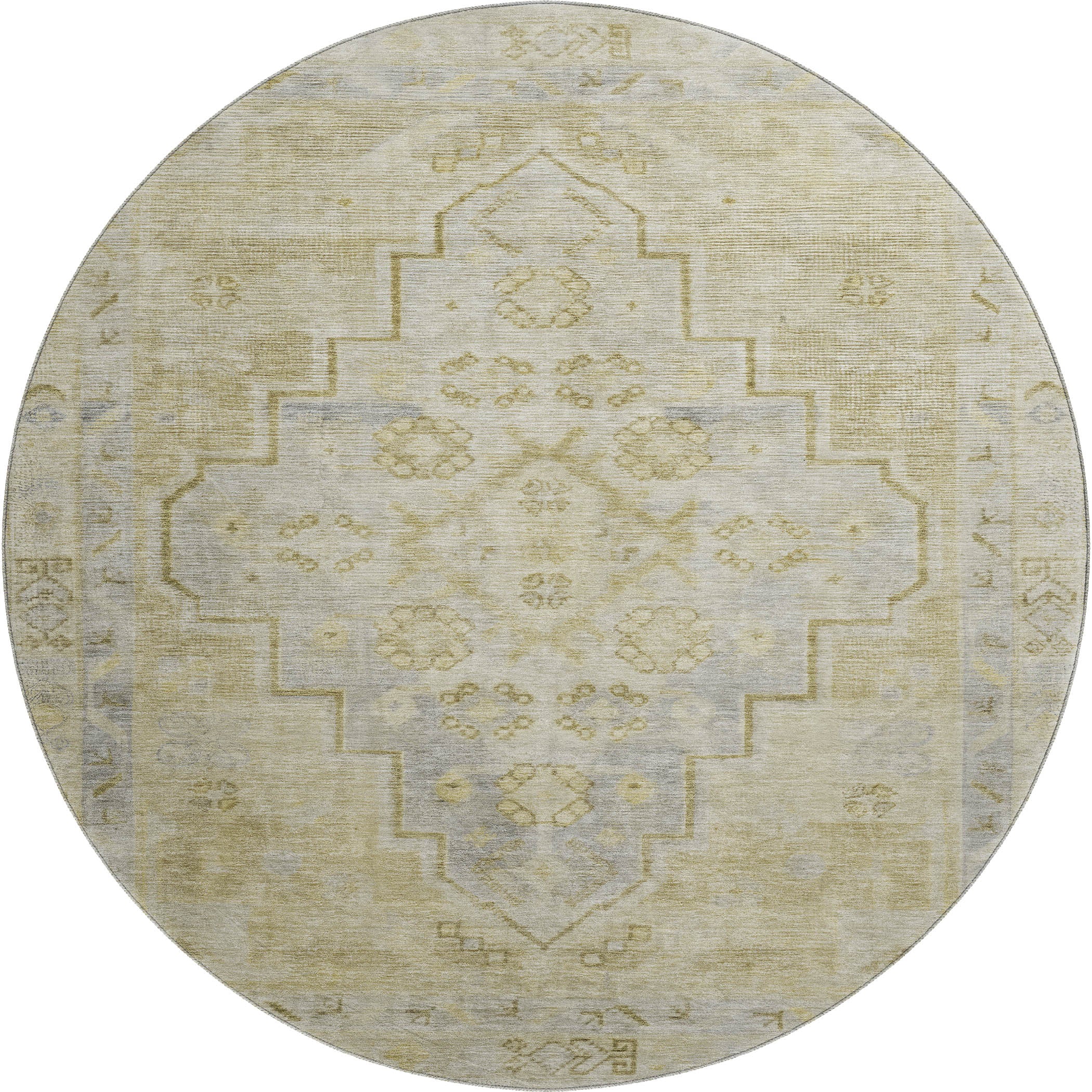 Zanzibar Machine Washable Transitional Gold Rug 8' x 8' #shape_Round