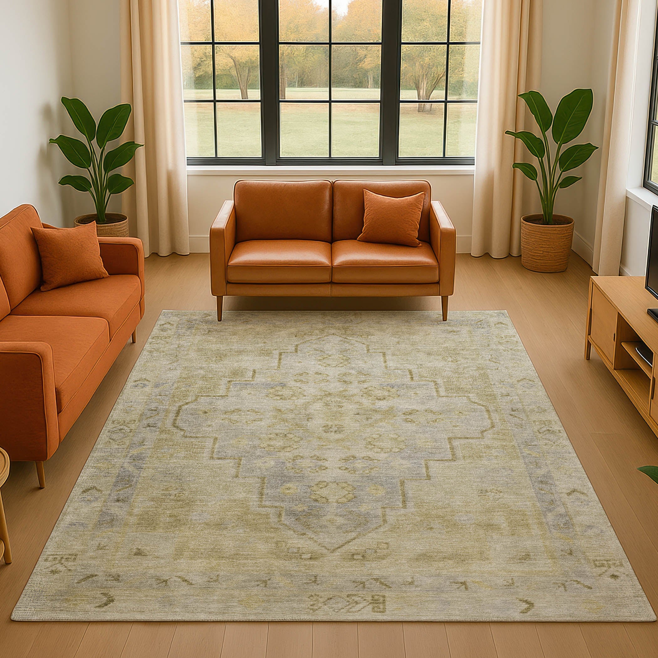 Zanzibar Machine Washable Transitional Gold Rug 2'6" x 3'10" #shape_Rectangle
