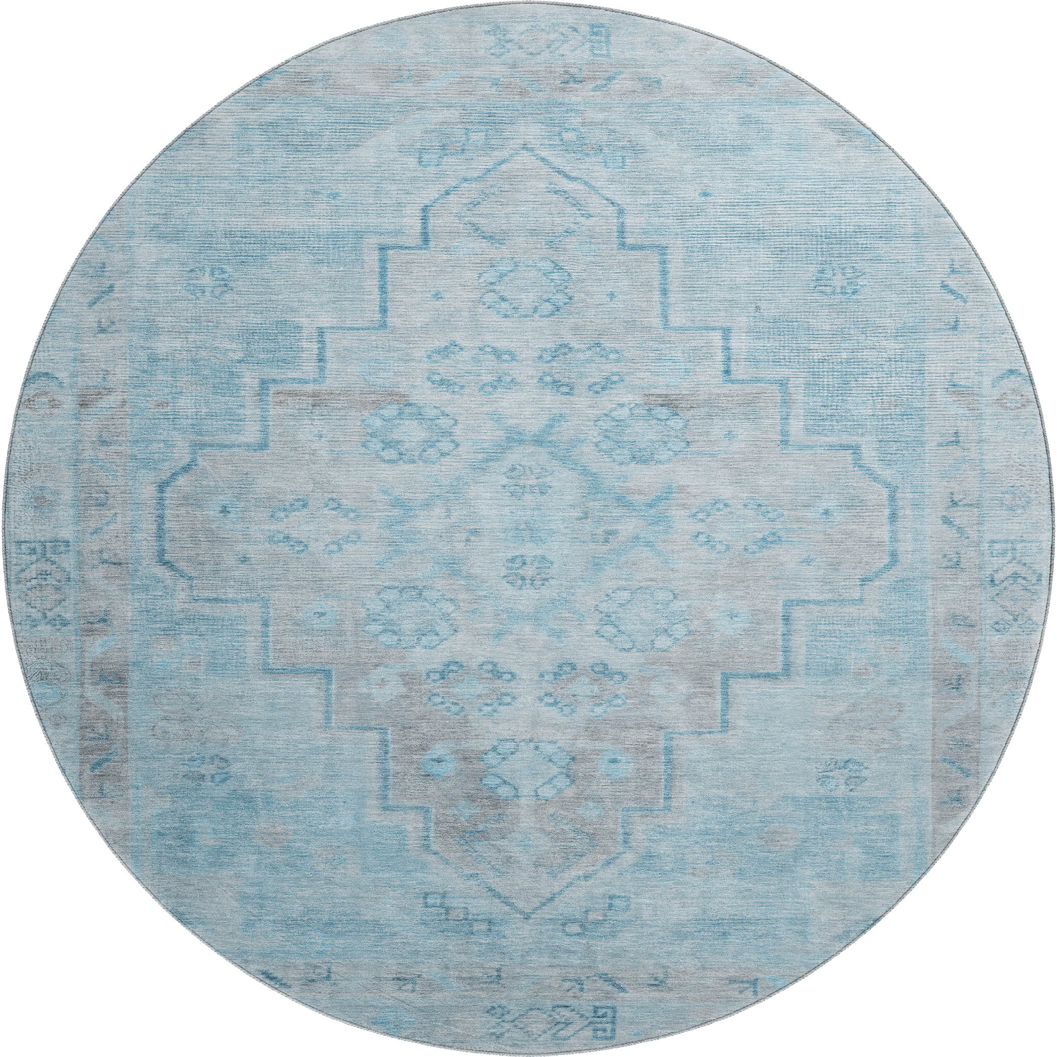Zanzibar Machine Washable Transitional Sky Blue Rug 8' x 8' #shape_Round