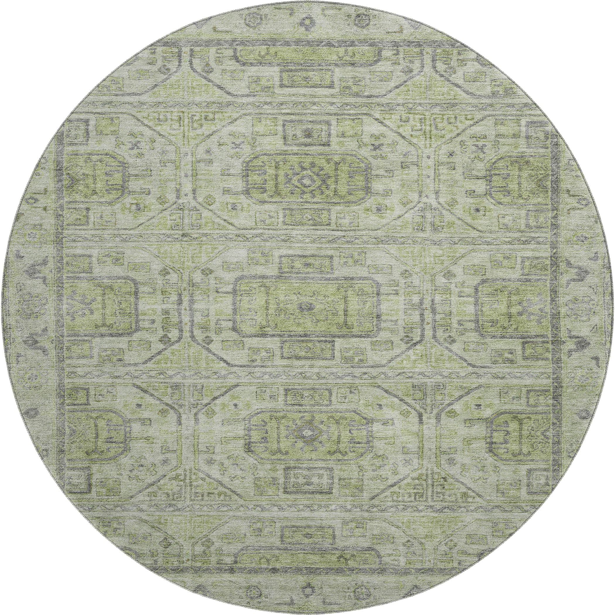 Lima Machine Washable Transitional Aloe Green Rug 8' x 8' #shape_Round