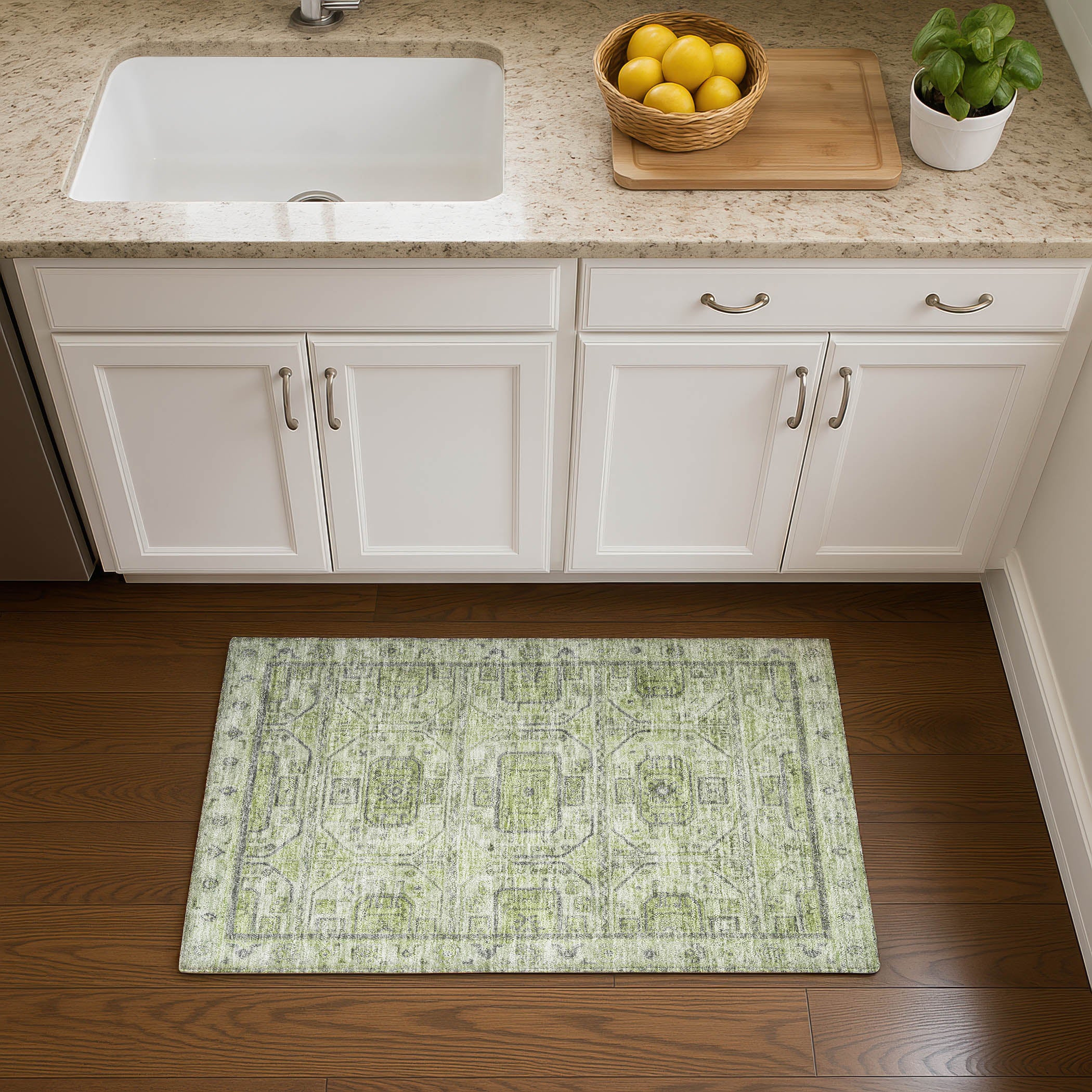 Lima Machine Washable Transitional Aloe Green Rug 1'8" x 2'6" #shape_Rectangle