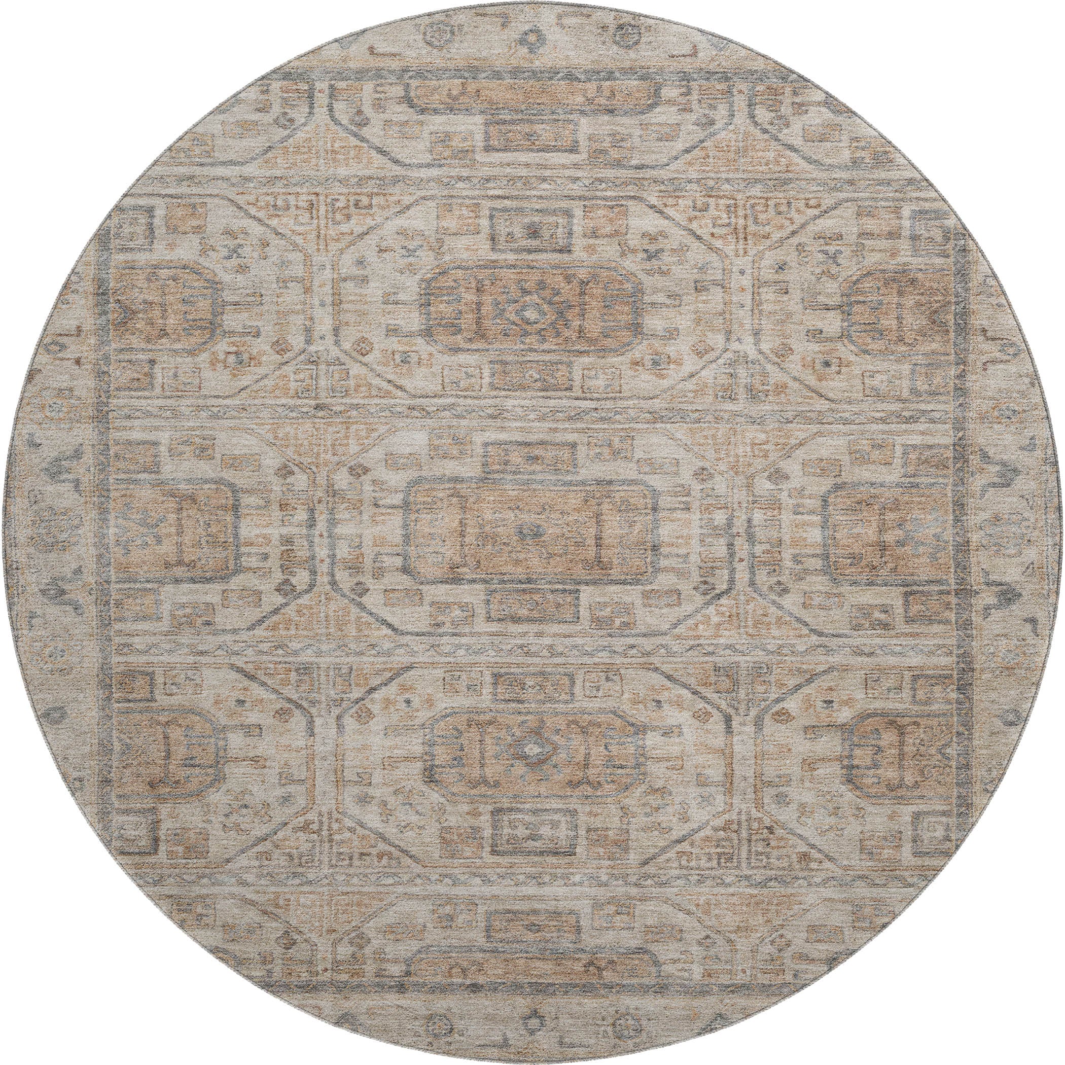 Lima Machine Washable Transitional Beige Brown Rug 8' x 8' #shape_Round