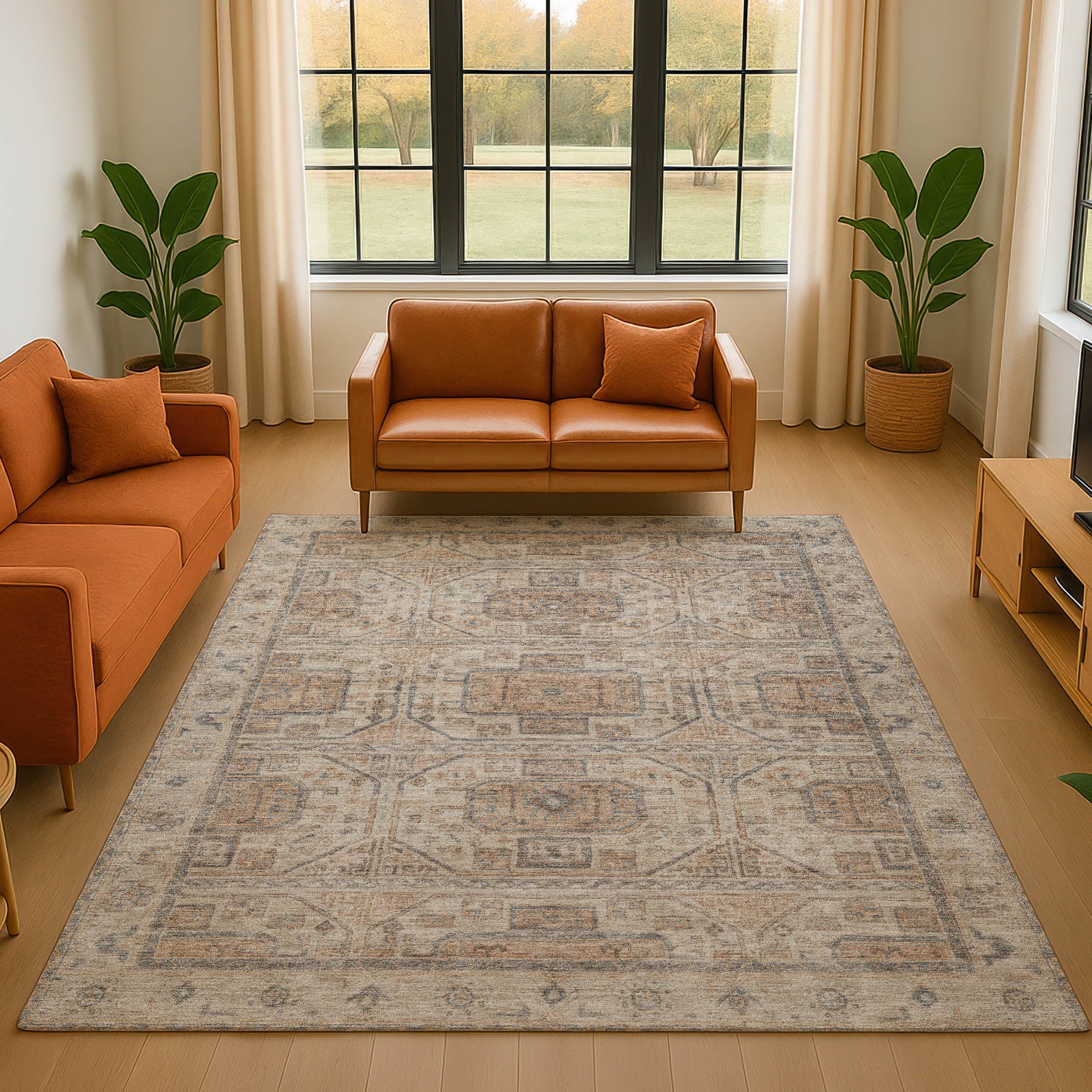 Lima Machine Washable Transitional Beige Brown Rug 2'6" x 3'10" #shape_Rectangle