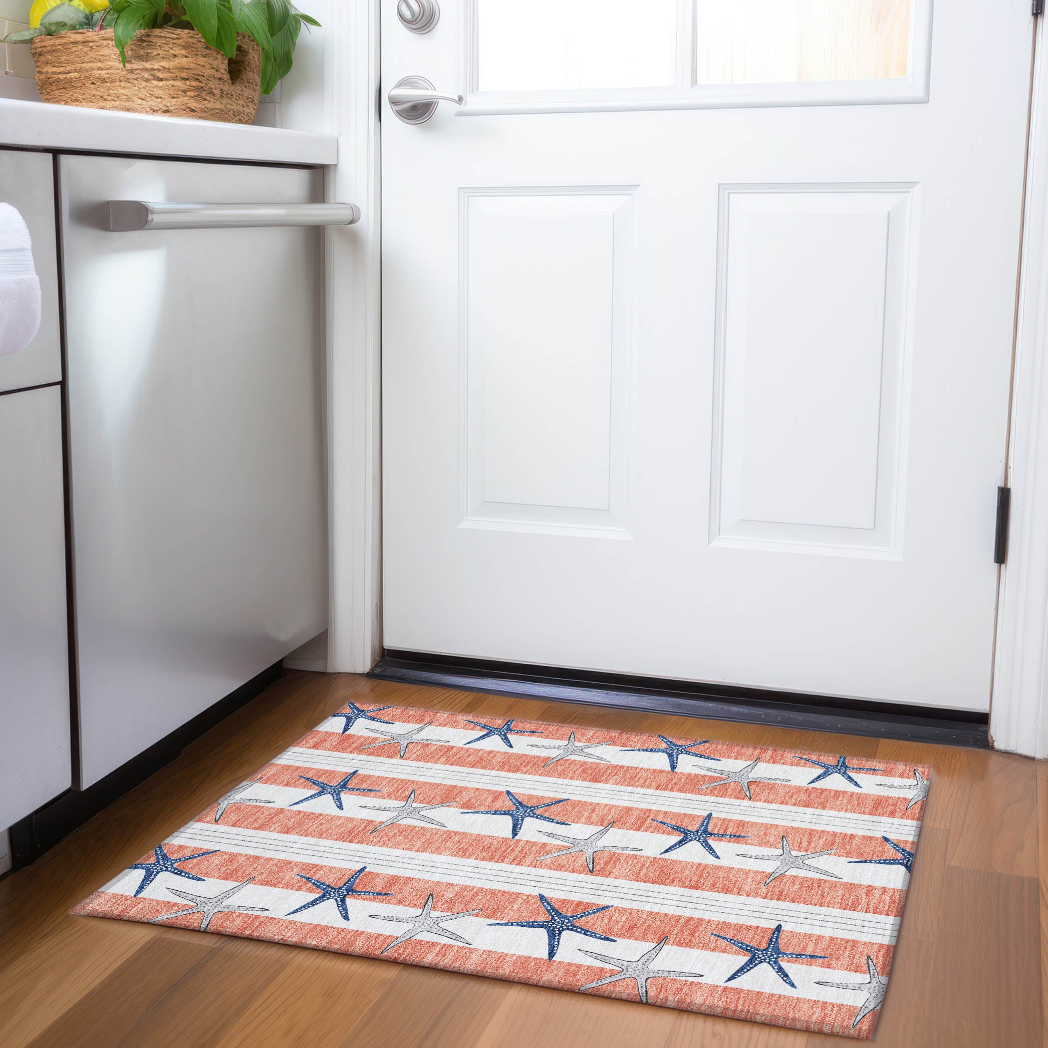 Oslo Machine Washable Coastal Coral Orange Rug 1'8" x 2'6" #shape_Rectangle
