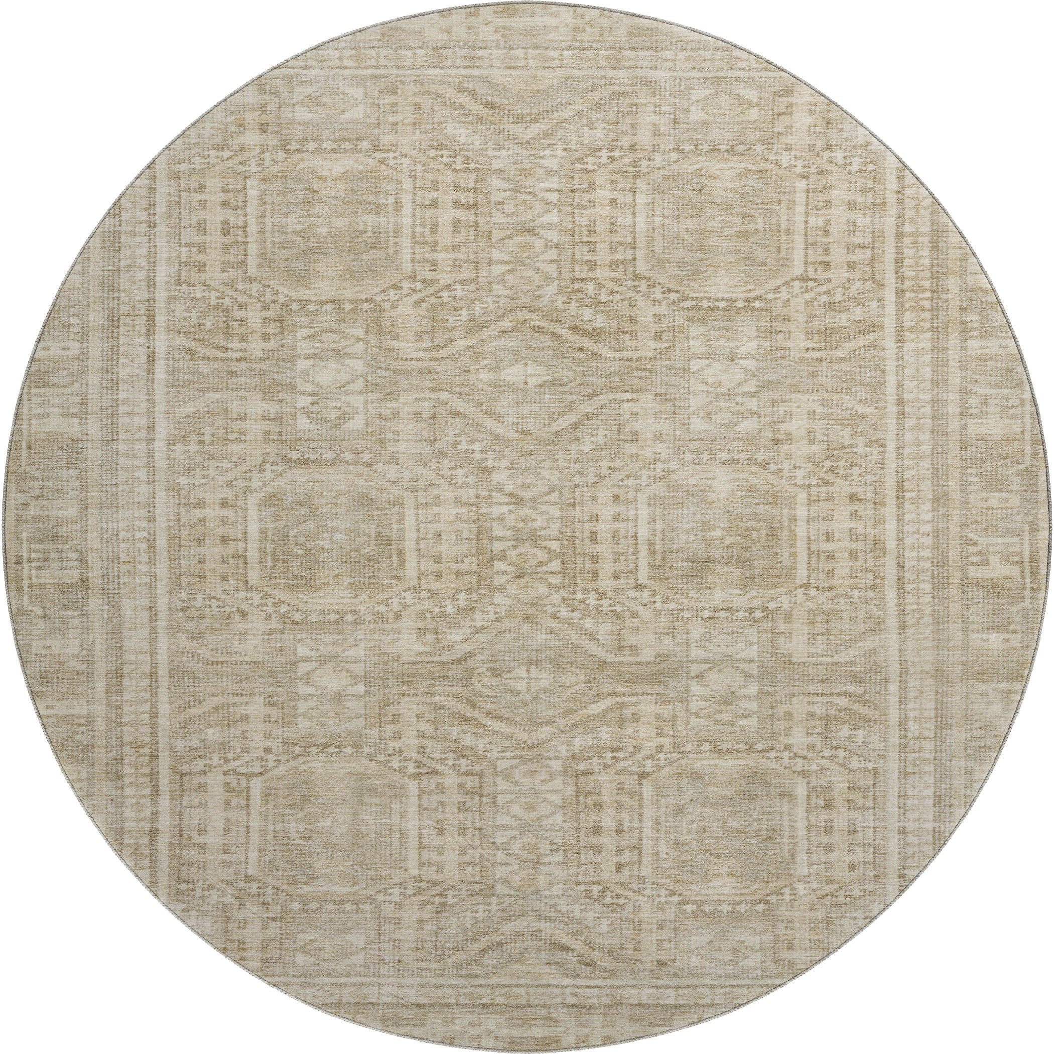 Porto Machine Washable Transitional Beige Brown Rug 8' x 8' #shape_Round