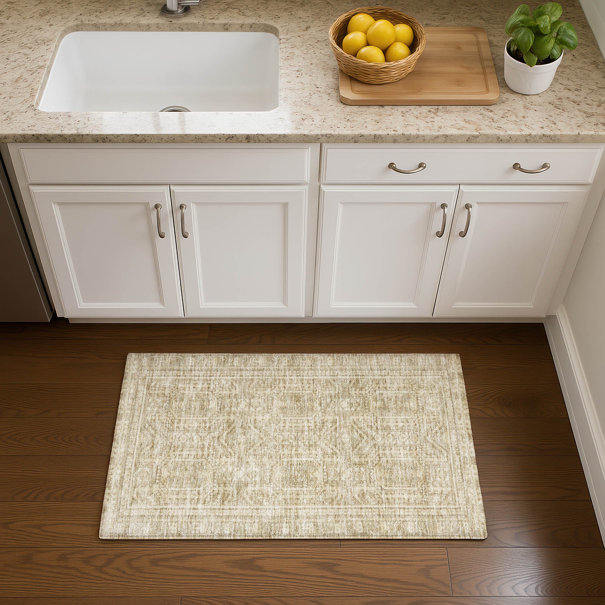 Porto Machine Washable Transitional Beige Brown Rug 1'8" x 2'6" #shape_Rectangle