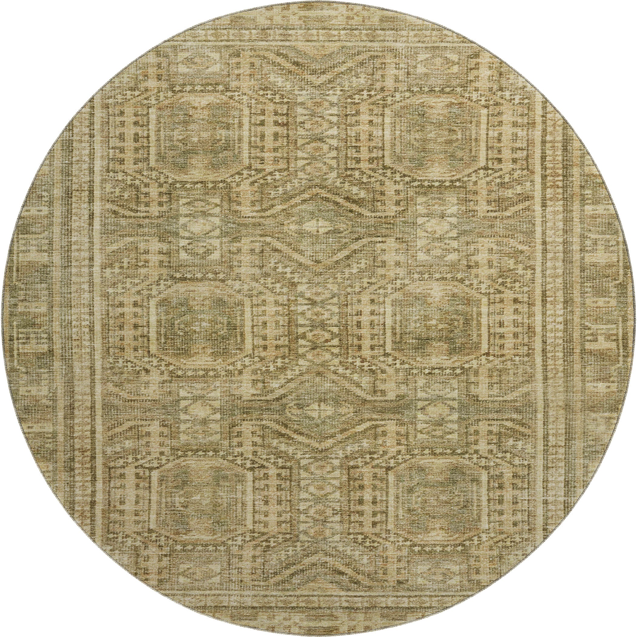 Porto Machine Washable Transitional Khaki Brown Rug 8' x 8' #shape_Round