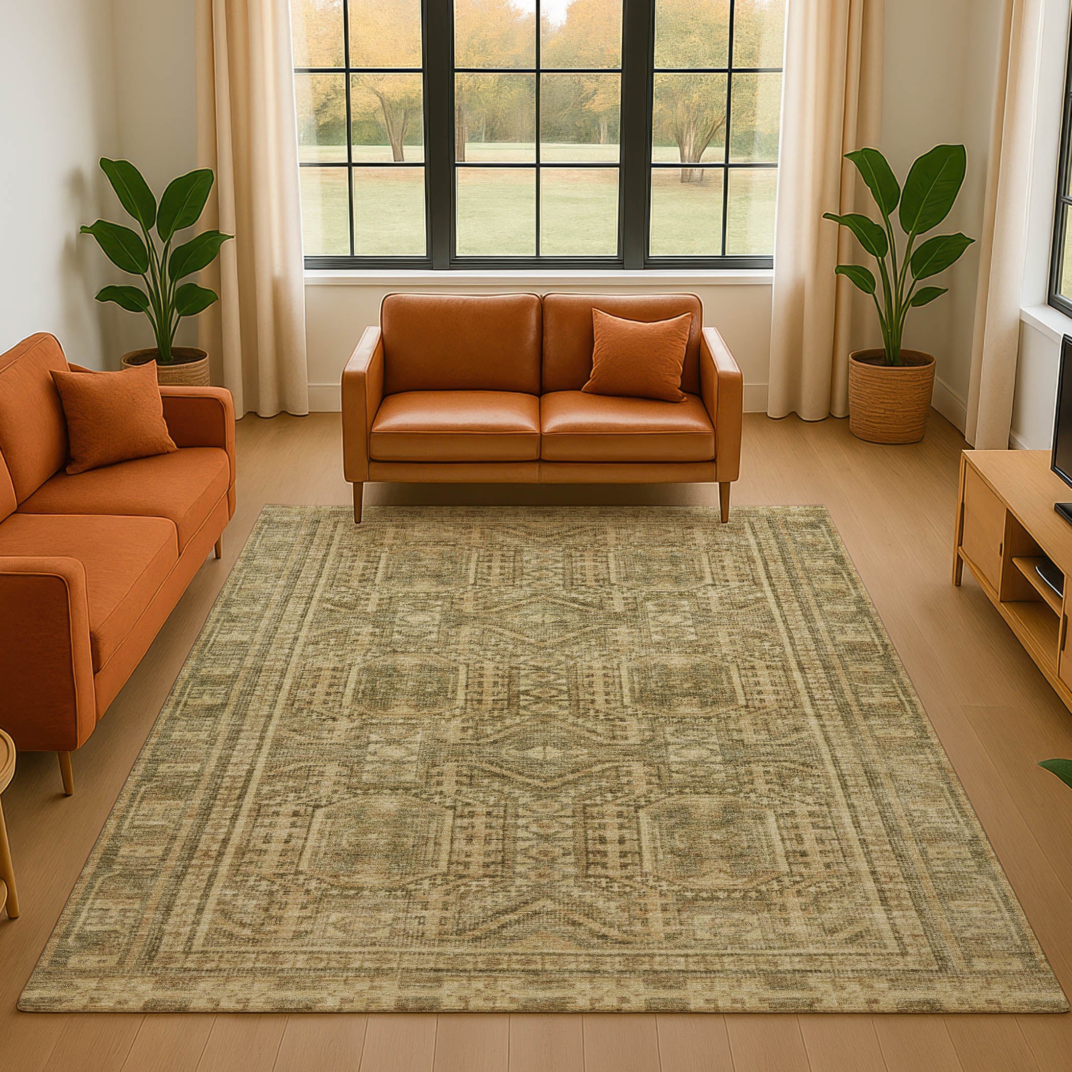 Porto Machine Washable Transitional Khaki Brown Rug 2'6" x 3'10" #shape_Rectangle