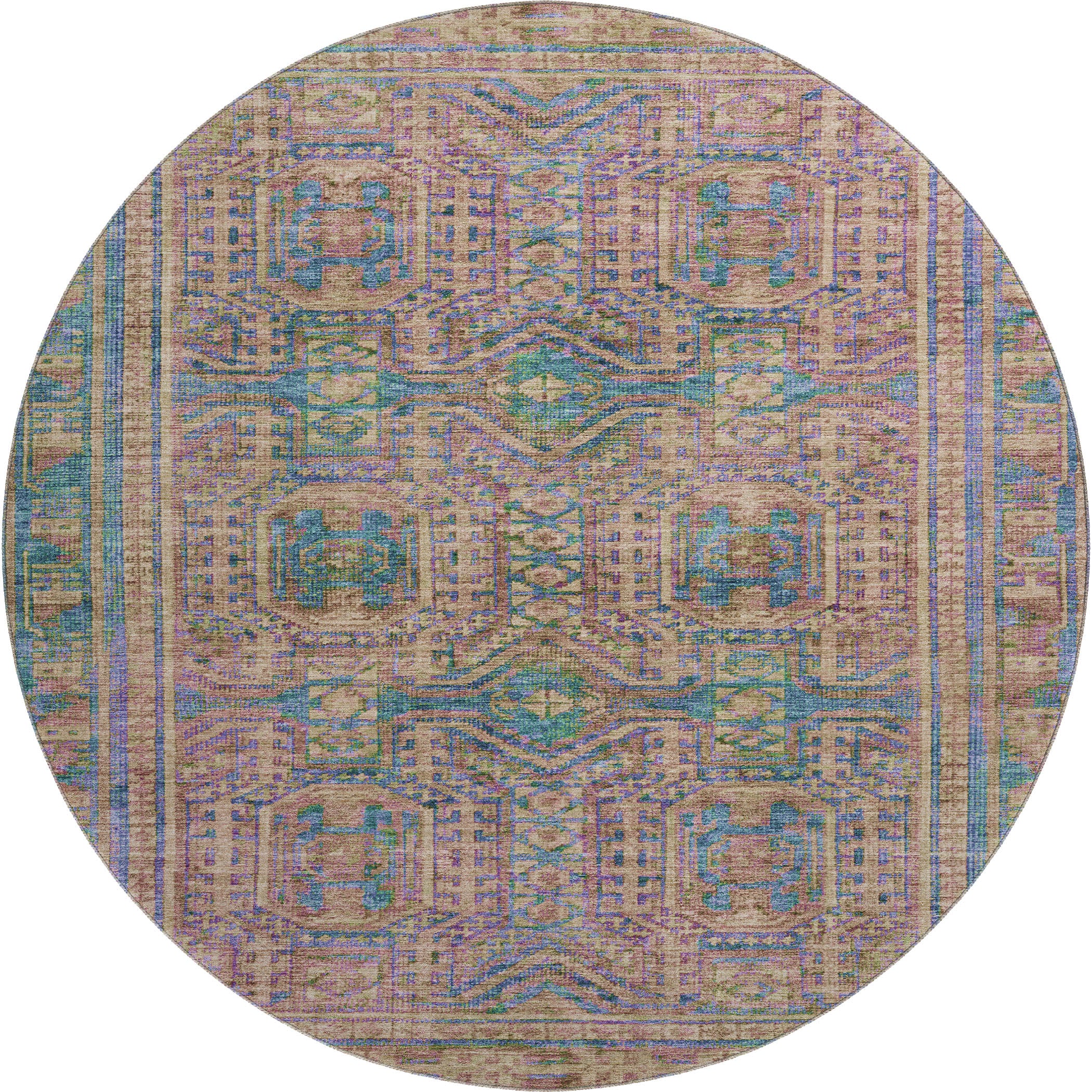 Porto Machine Washable Transitional Orange Rug 8' x 8' #shape_Round