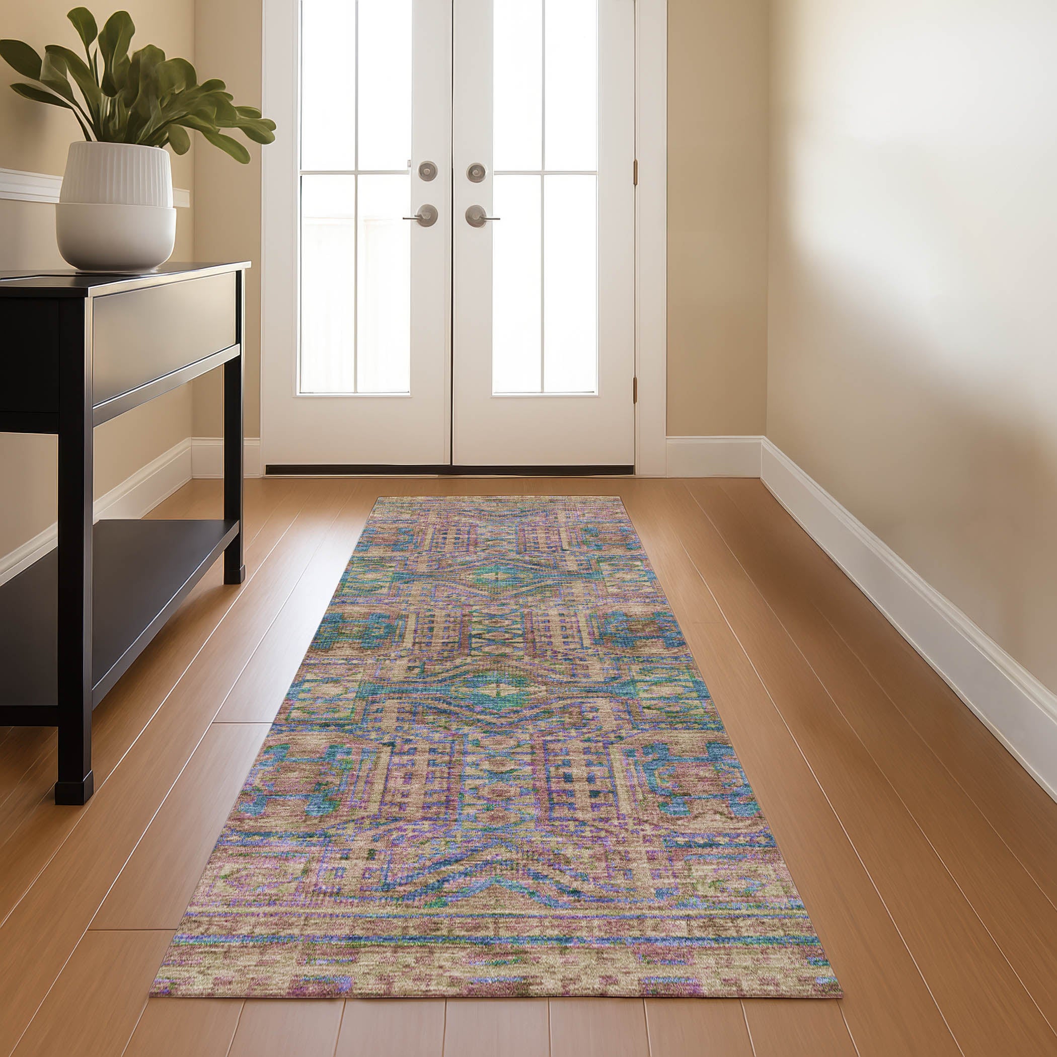 Porto Machine Washable Transitional Orange Rug 2'3" x 7'6" #shape_Runner