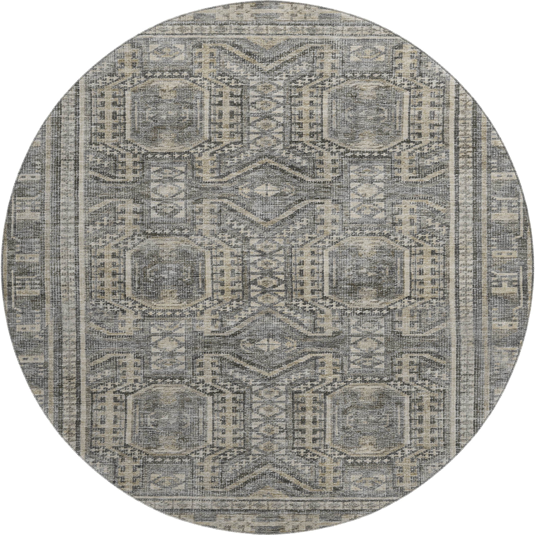 Porto Machine Washable Transitional Pewter Gray Rug 8' x 8' #shape_Round