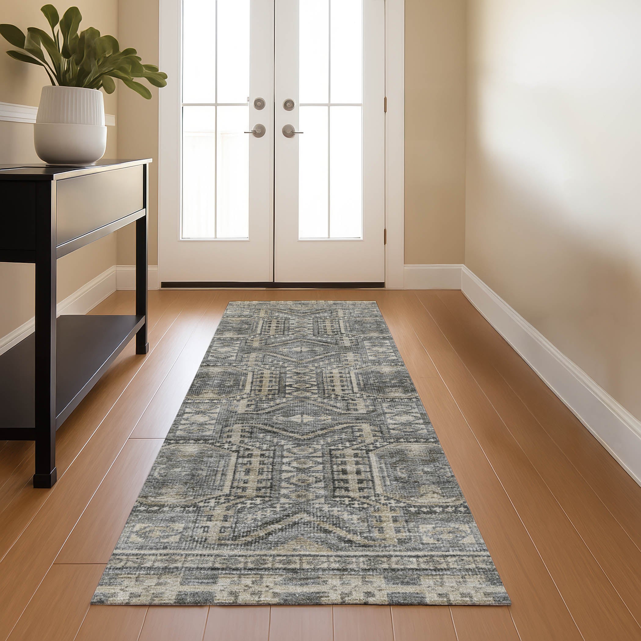 Porto Machine Washable Transitional Pewter Gray Rug 2'3" x 7'6" #shape_Runner