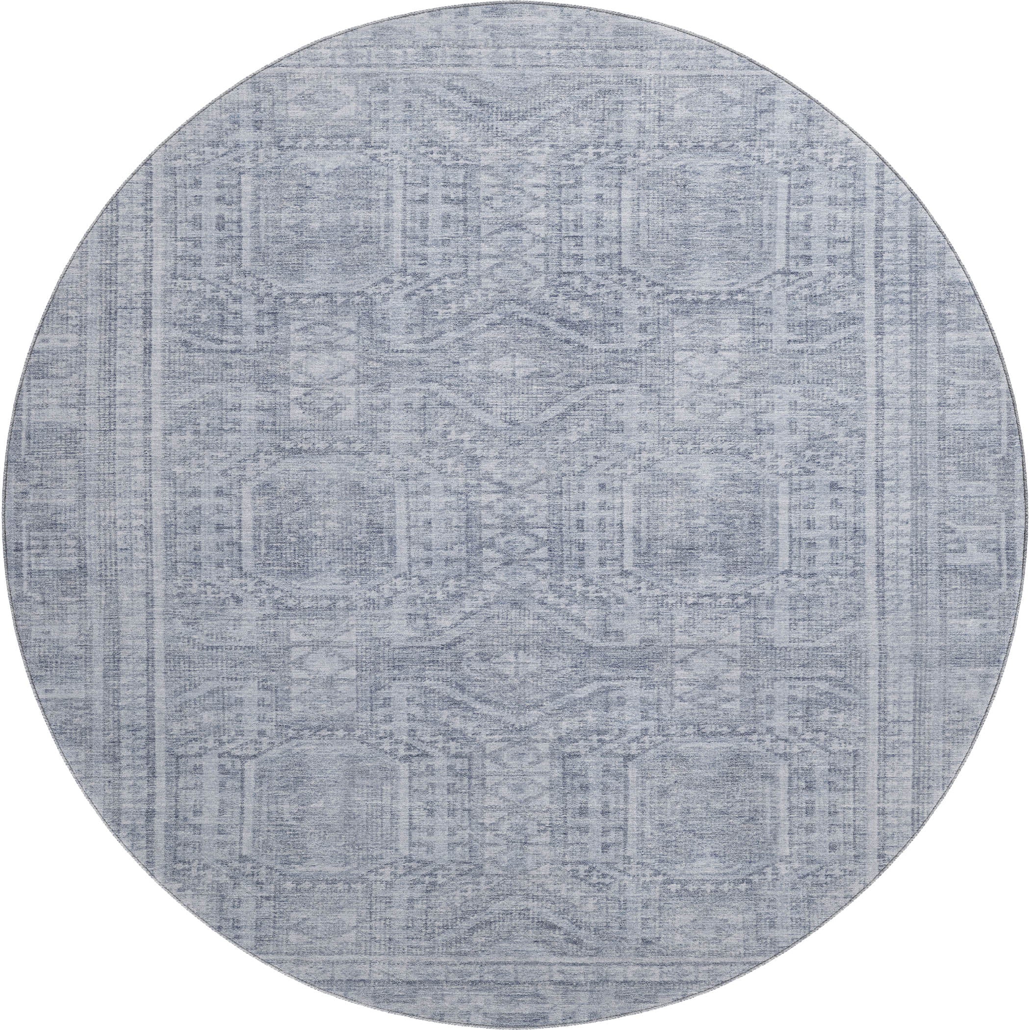 Porto Machine Washable Transitional Sky Blue Rug 8' x 8' #shape_Round